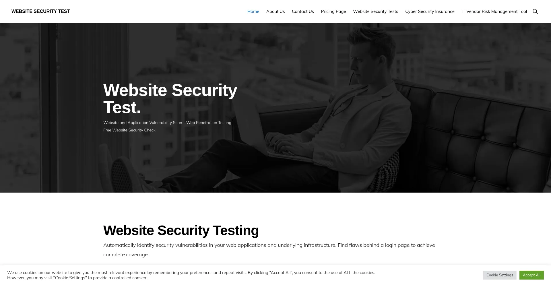 Website screenshot of Websitesecuritytest.com