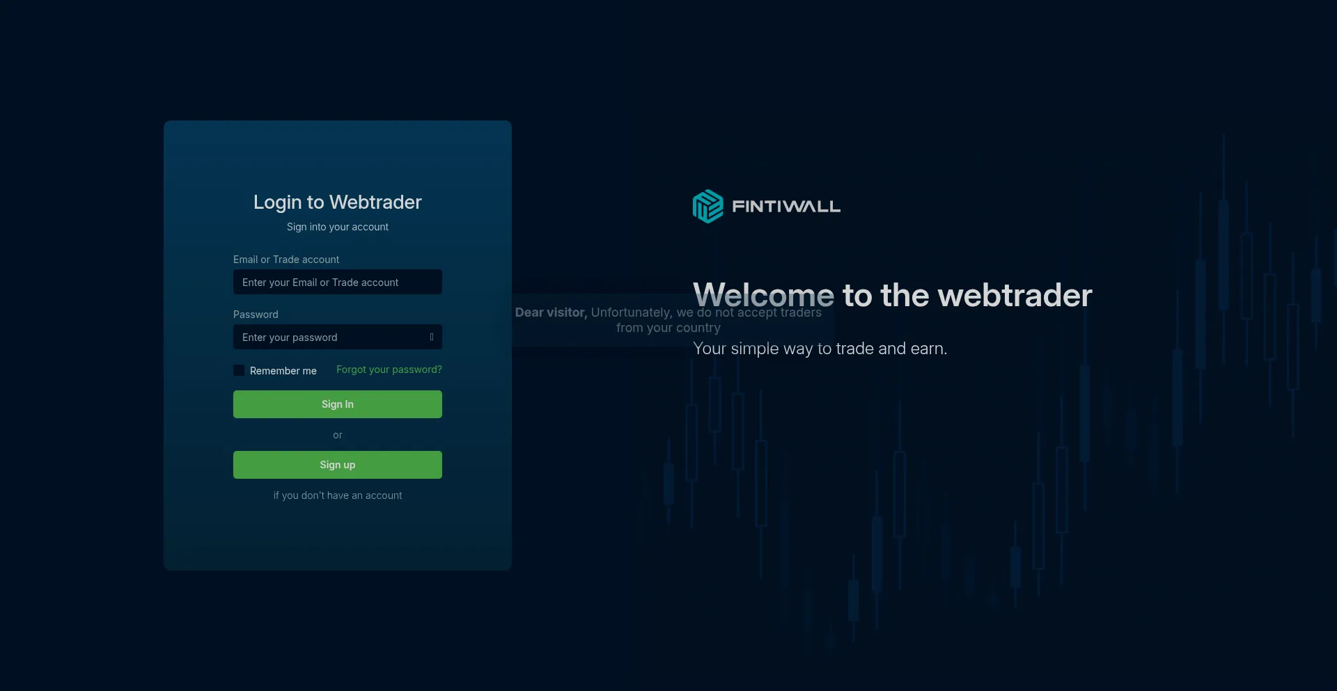 Website screenshot of Webtrader.fintiwall.pro