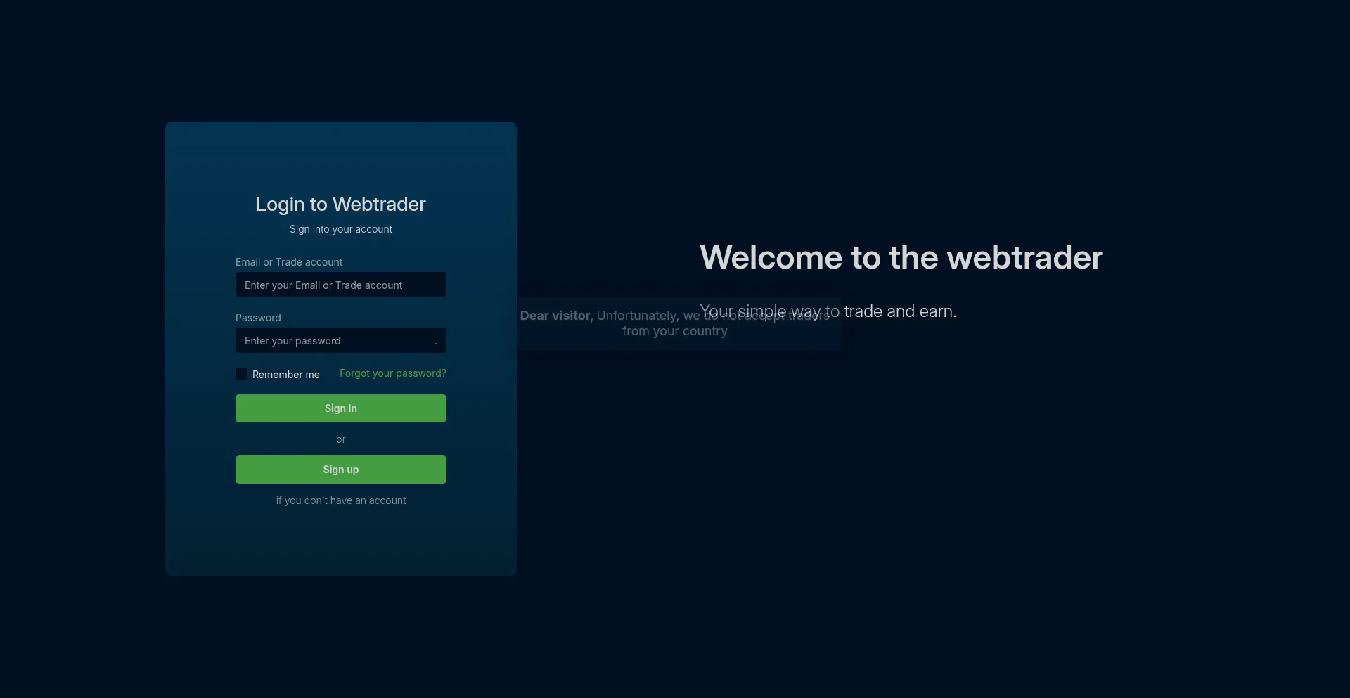 Website screenshot of Webtrader.reliablm-morex.com