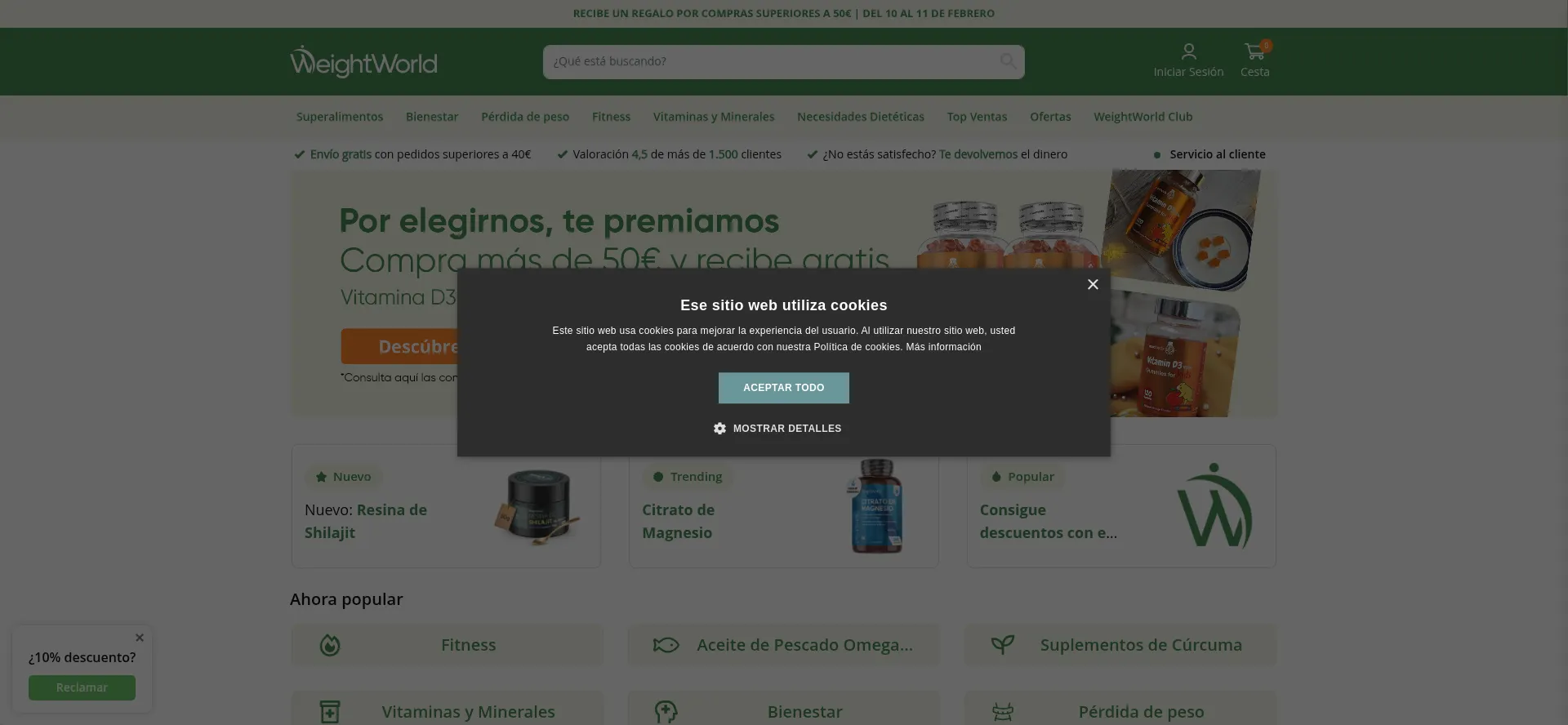 Website screenshot of Weightworld.es