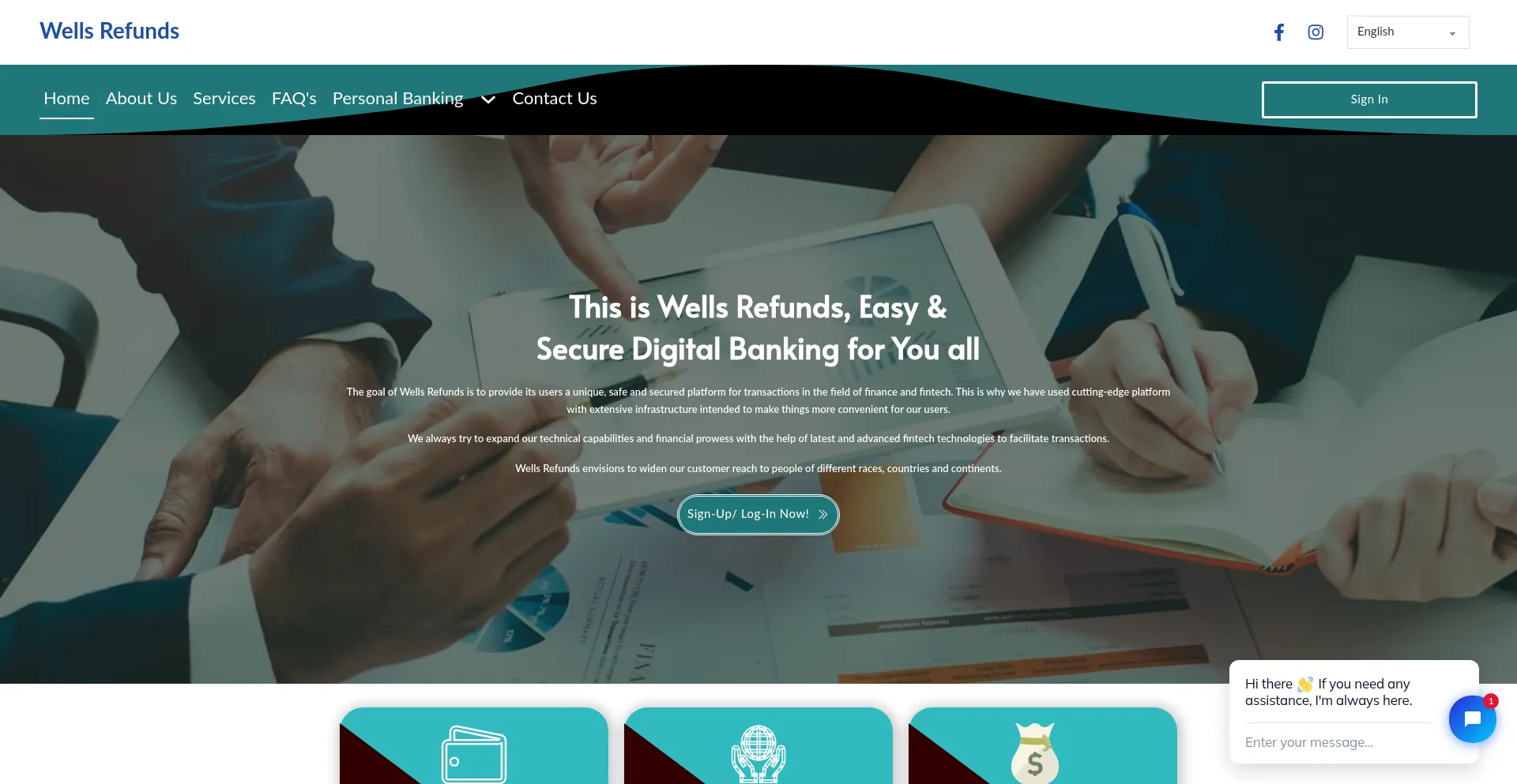 Website screenshot of Wellsrefunds.com