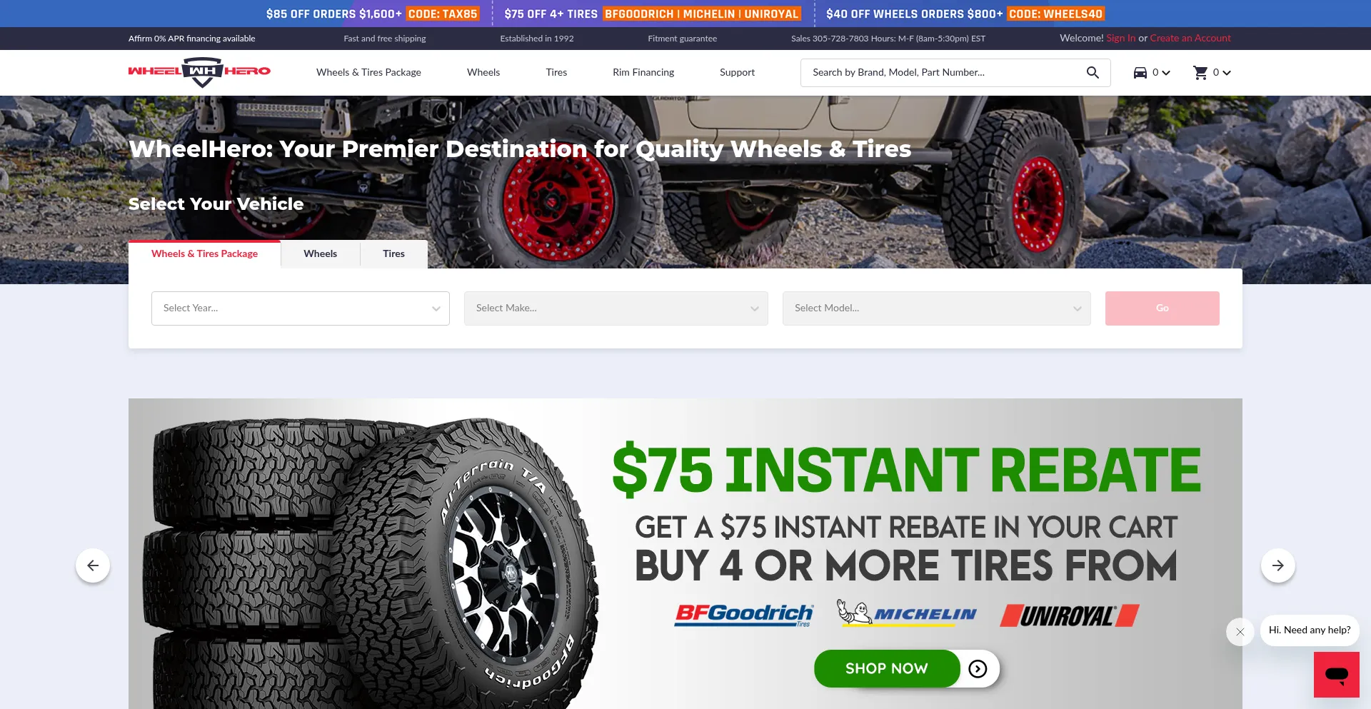 Website screenshot of Wheelhero.com