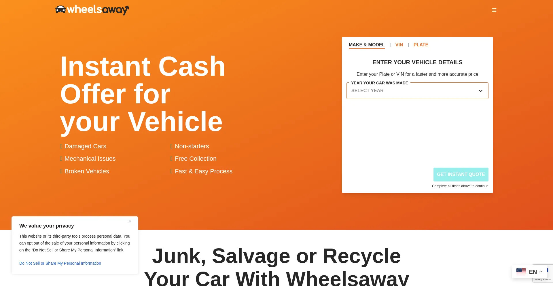 Website screenshot of Wheelsaway.com
