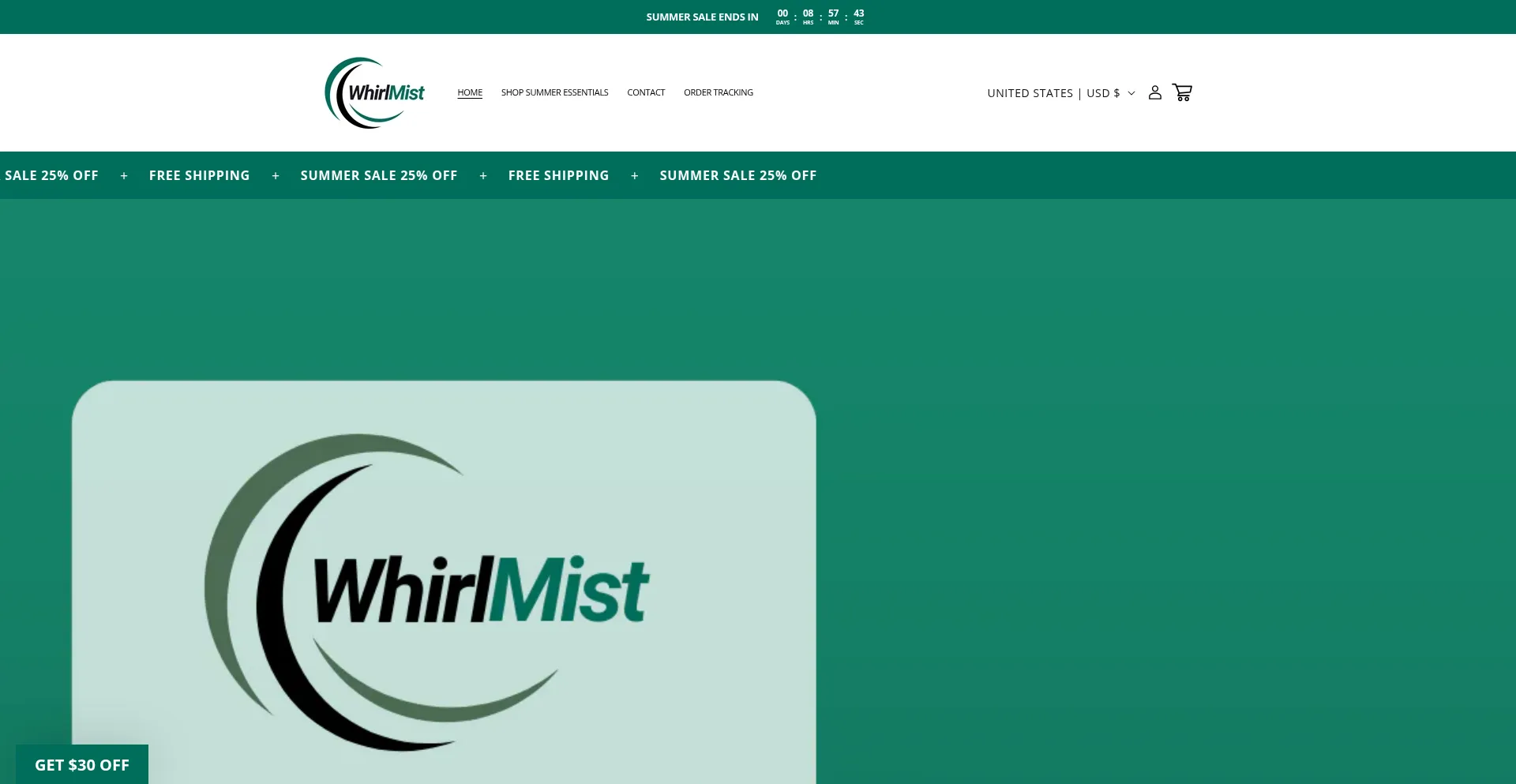 Website screenshot of Whirlmist.com