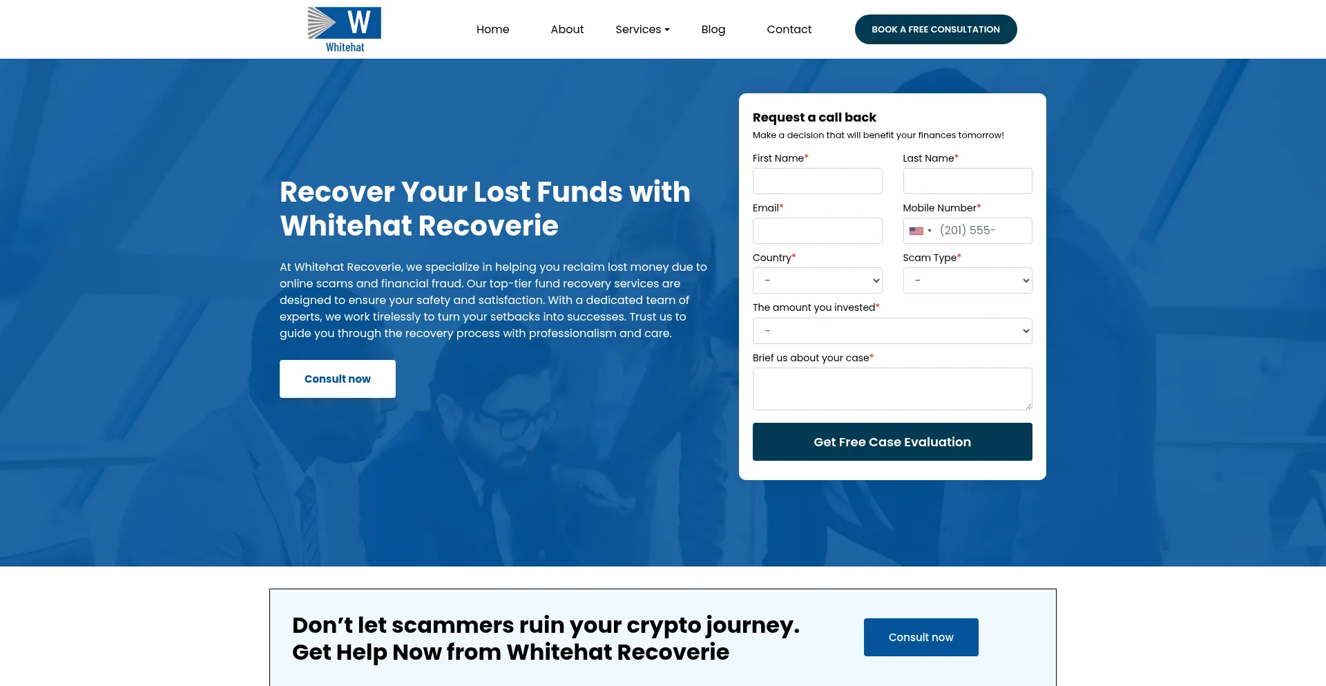 Website screenshot of Whitehatrecoverie.com