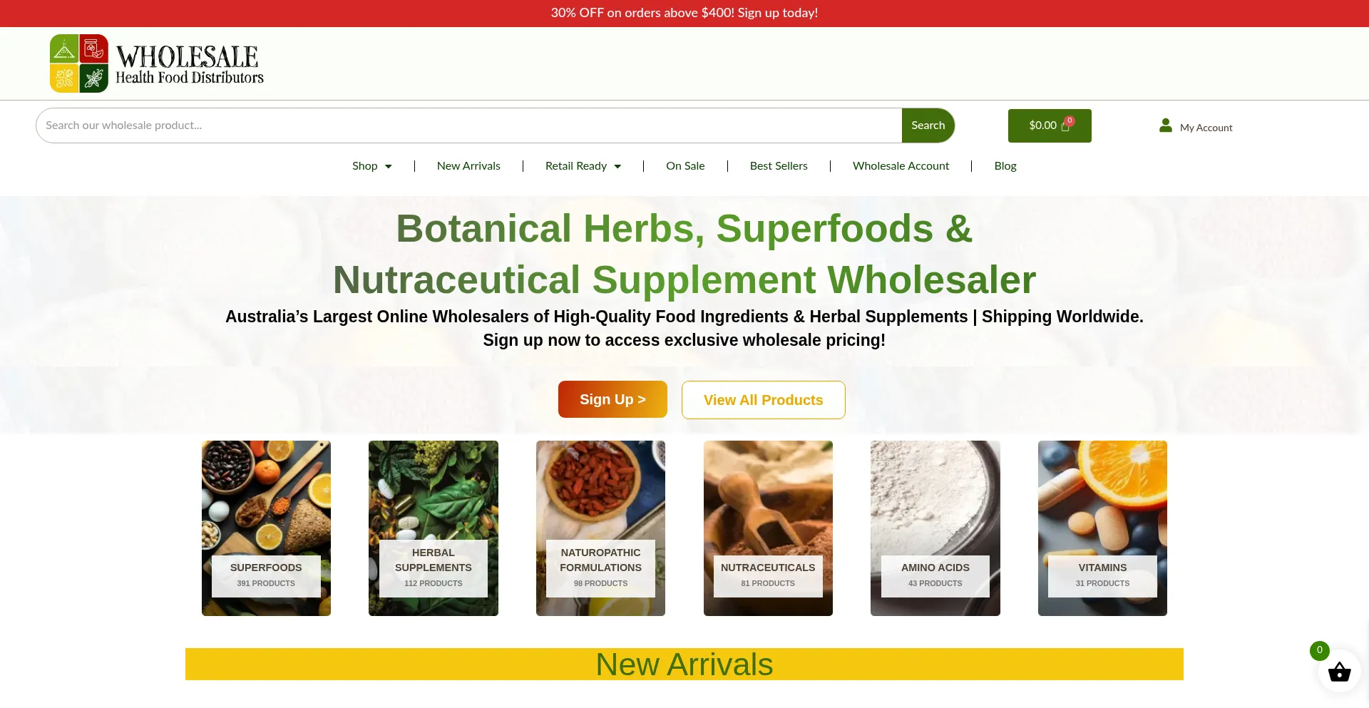 Website screenshot of Wholesalehealthfood.com.au