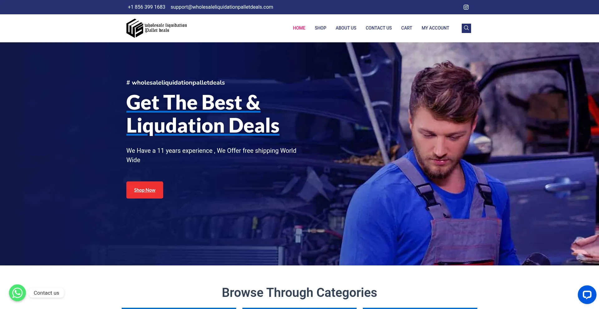 Website screenshot of Wholesaleliquidationpalletdeals.com