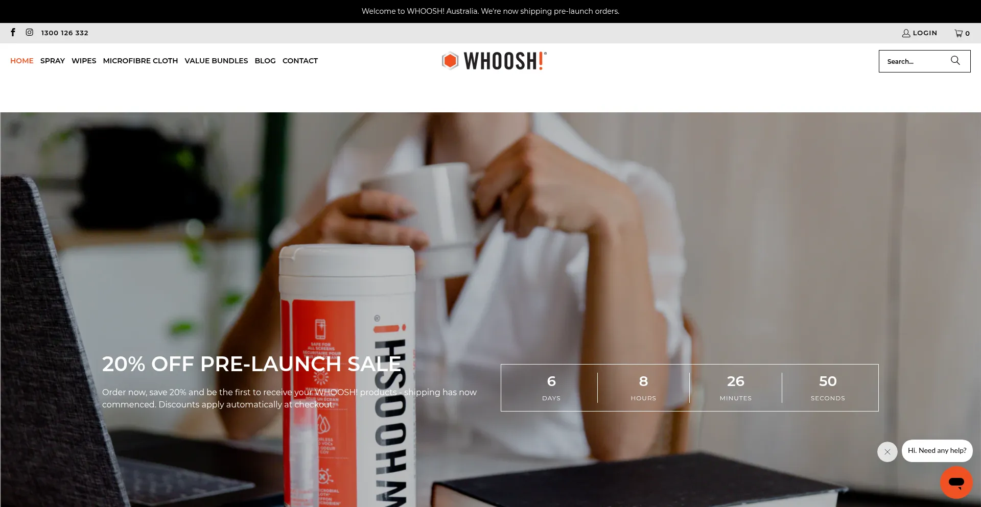 Website screenshot of Whoosh.net.au