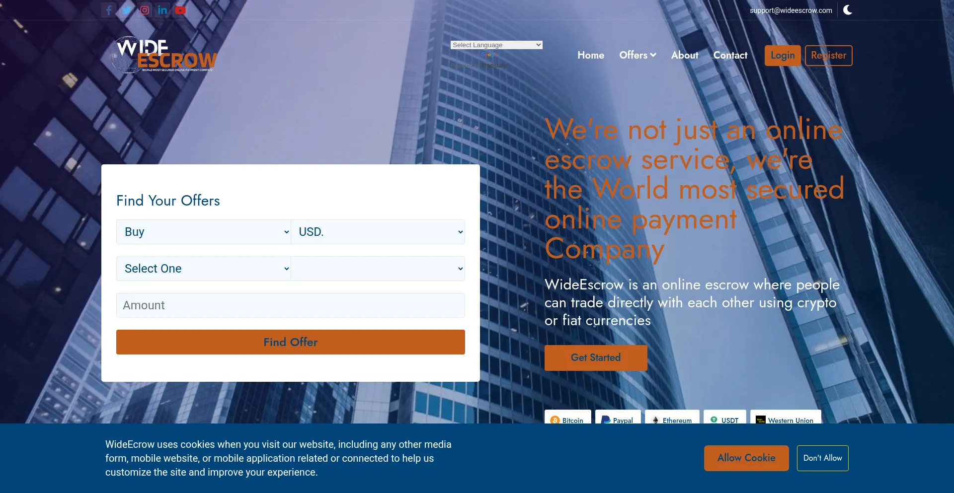 Website screenshot of Wideescrow.com