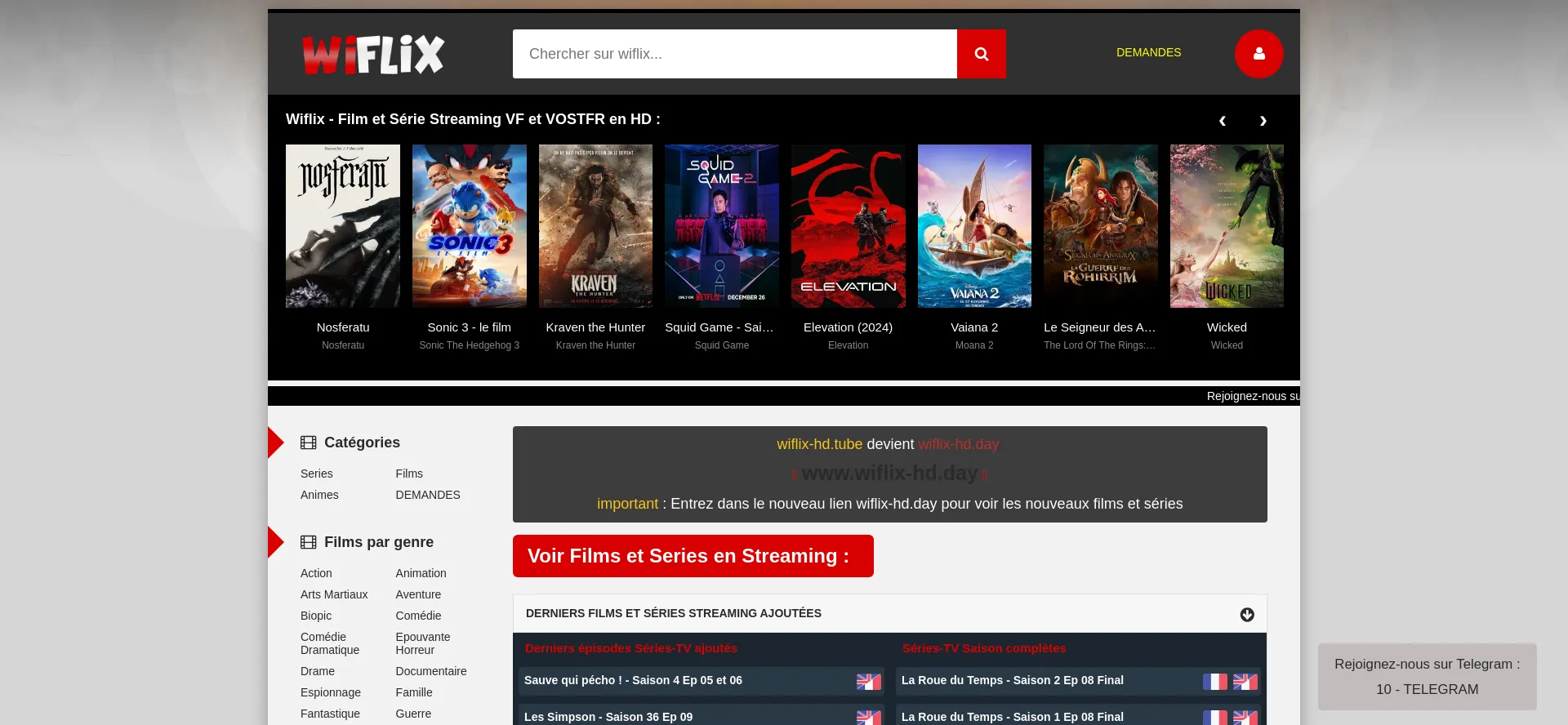 Website screenshot of Wiflix-hd.day