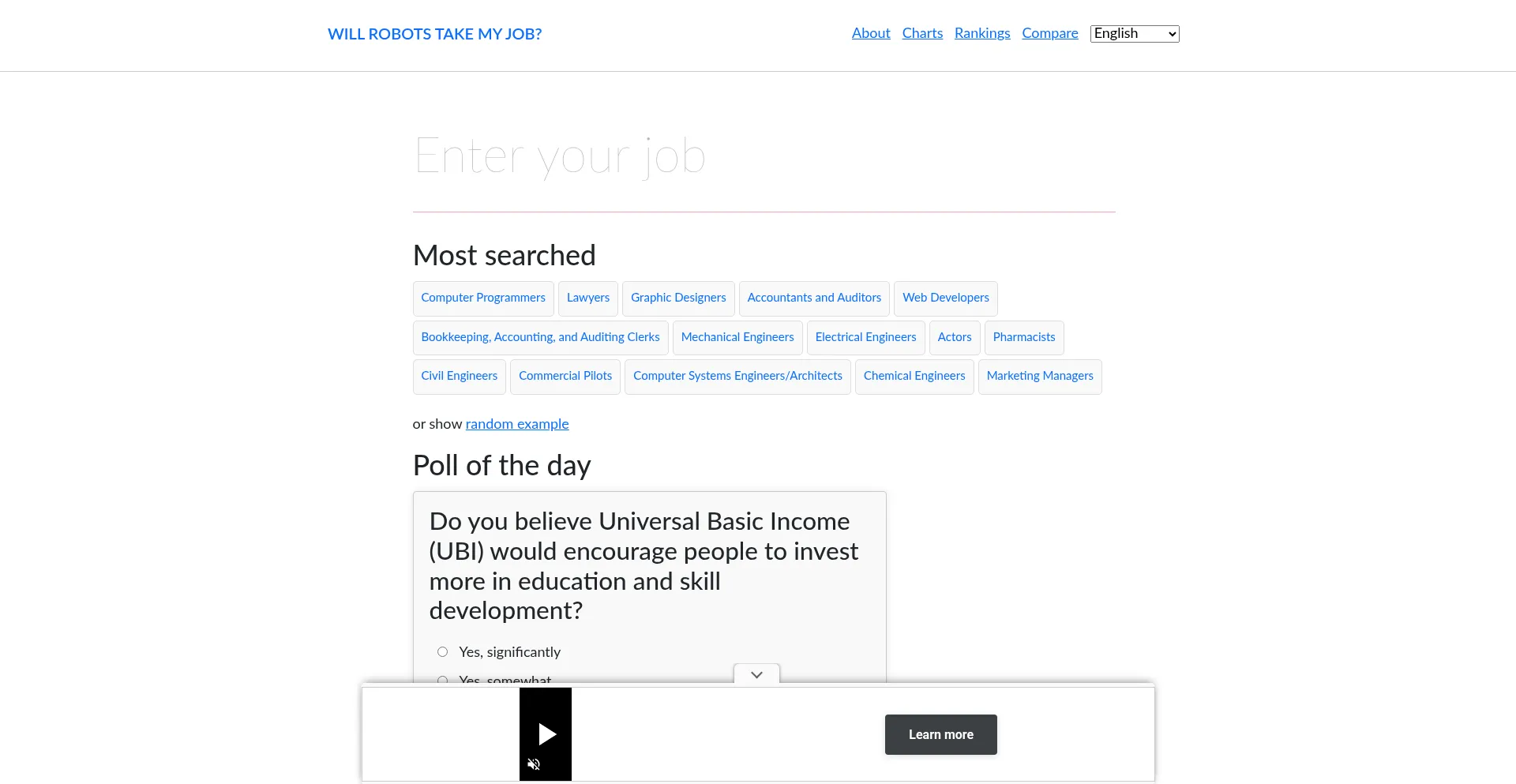 Website screenshot of Willrobotstakemyjob.com