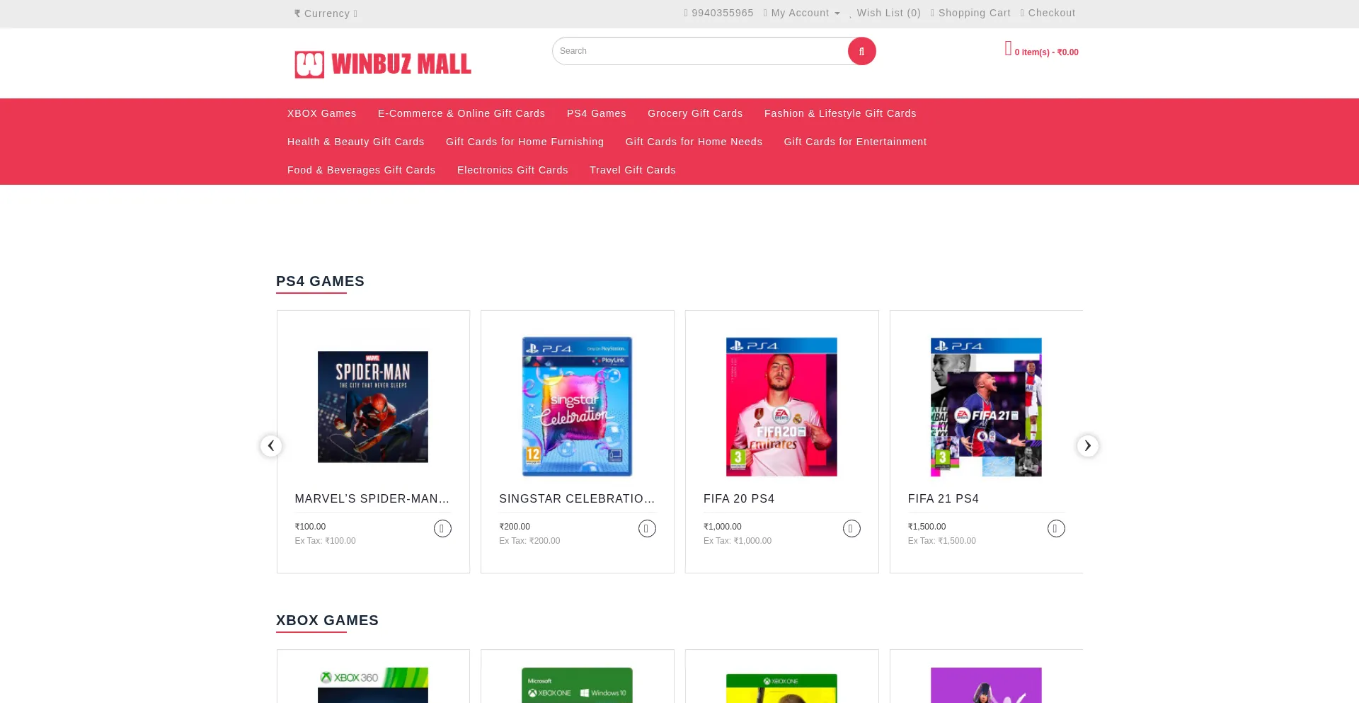 Website screenshot of Winbuzmall.co.in