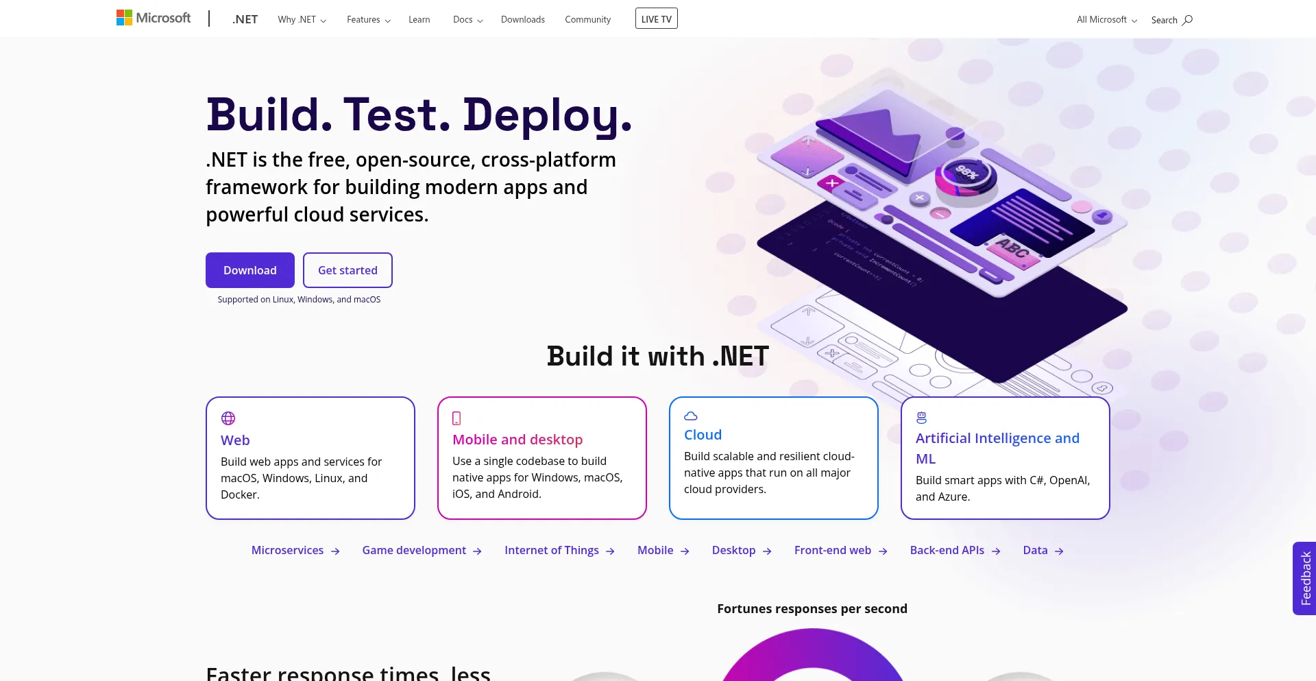 Website screenshot of Windows.net