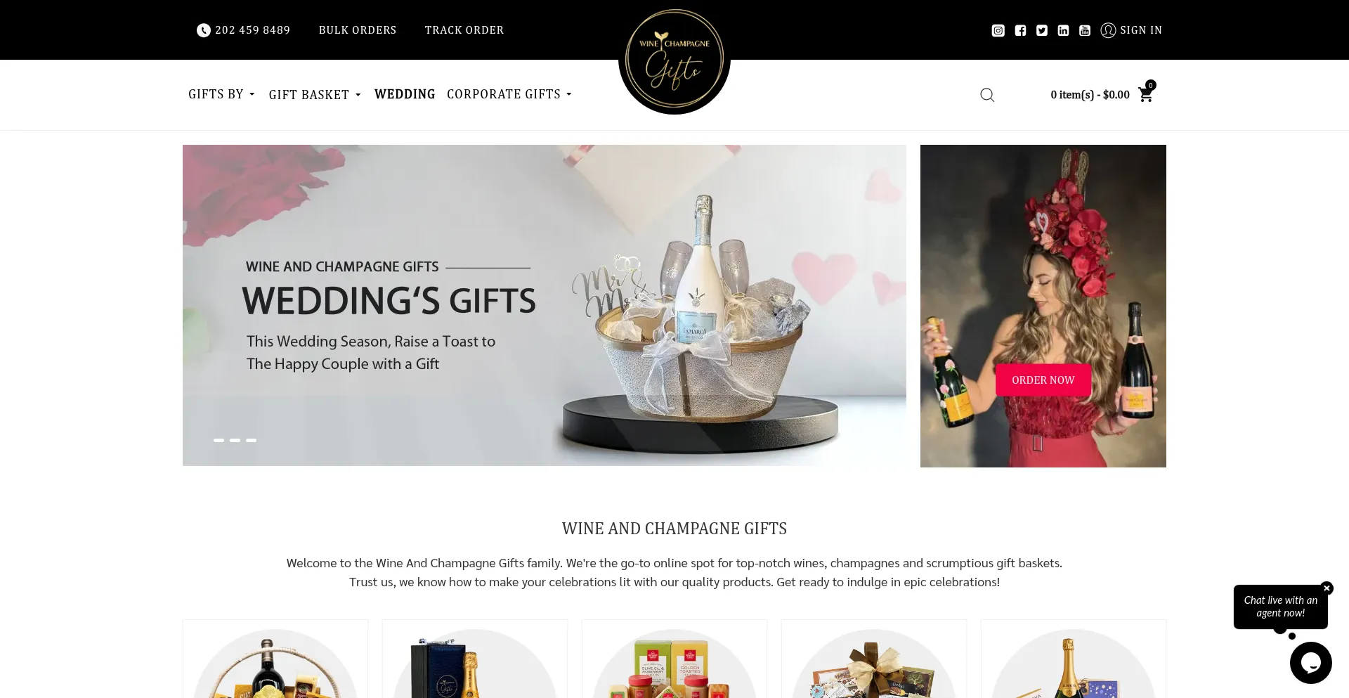 Website screenshot of Wineandchampagnegifts.com