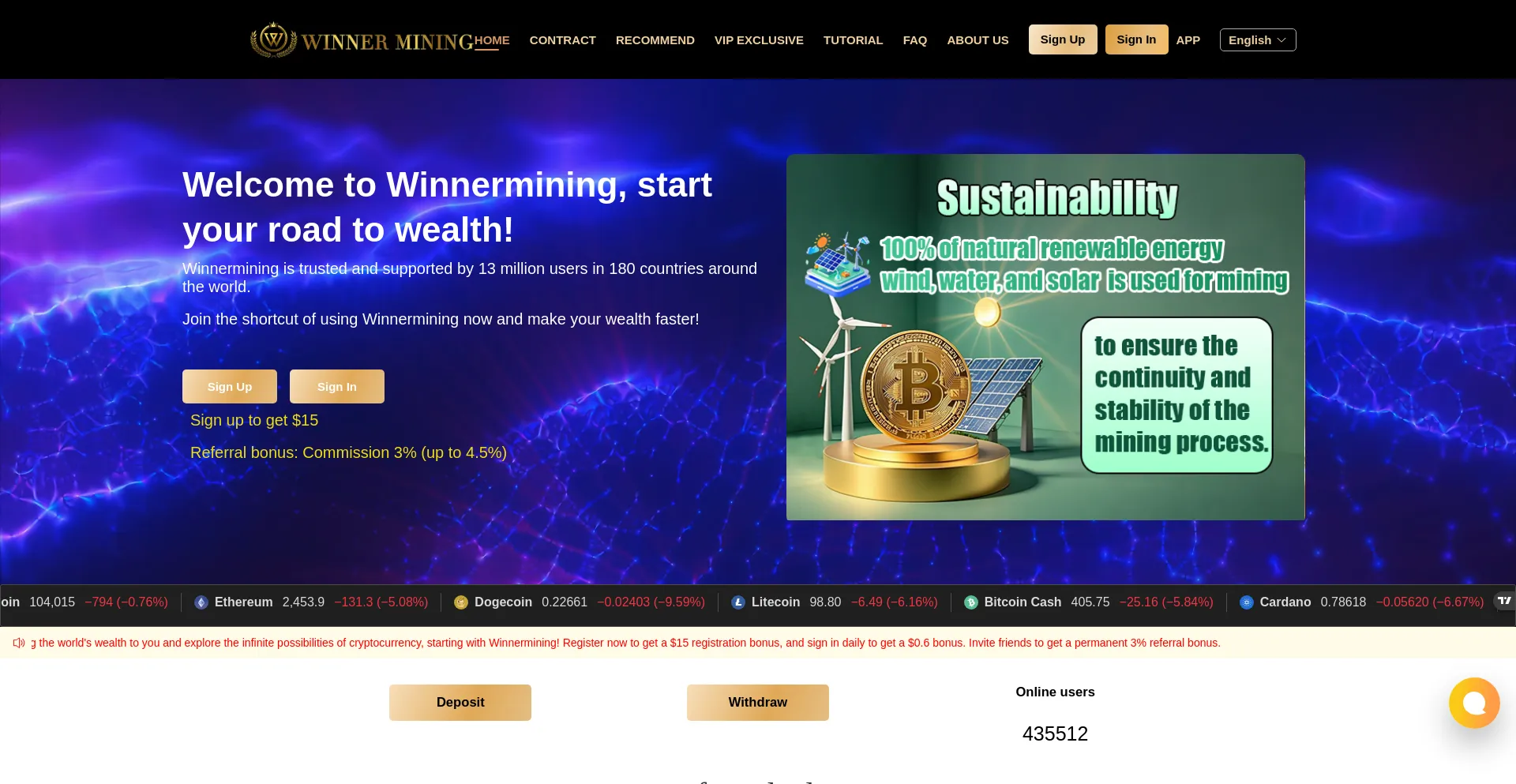 Website screenshot of Winnermining.com