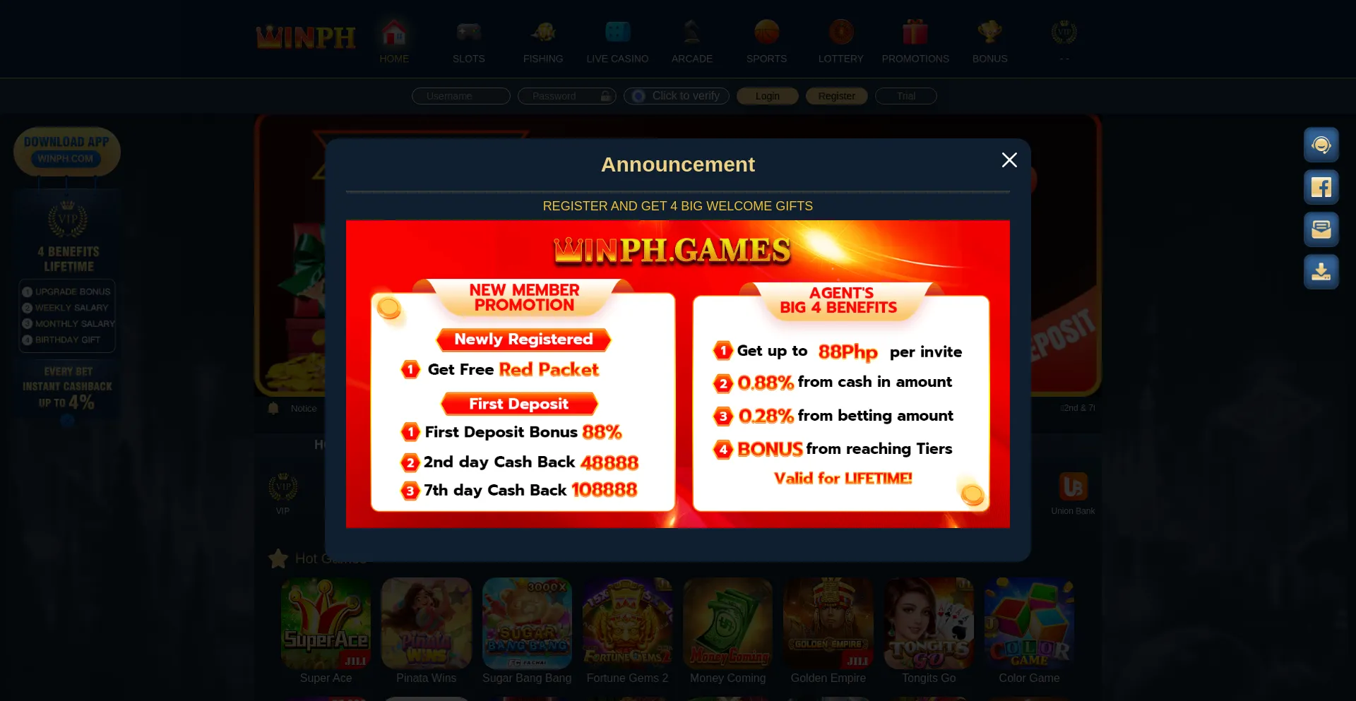 Website screenshot of Winph555.com