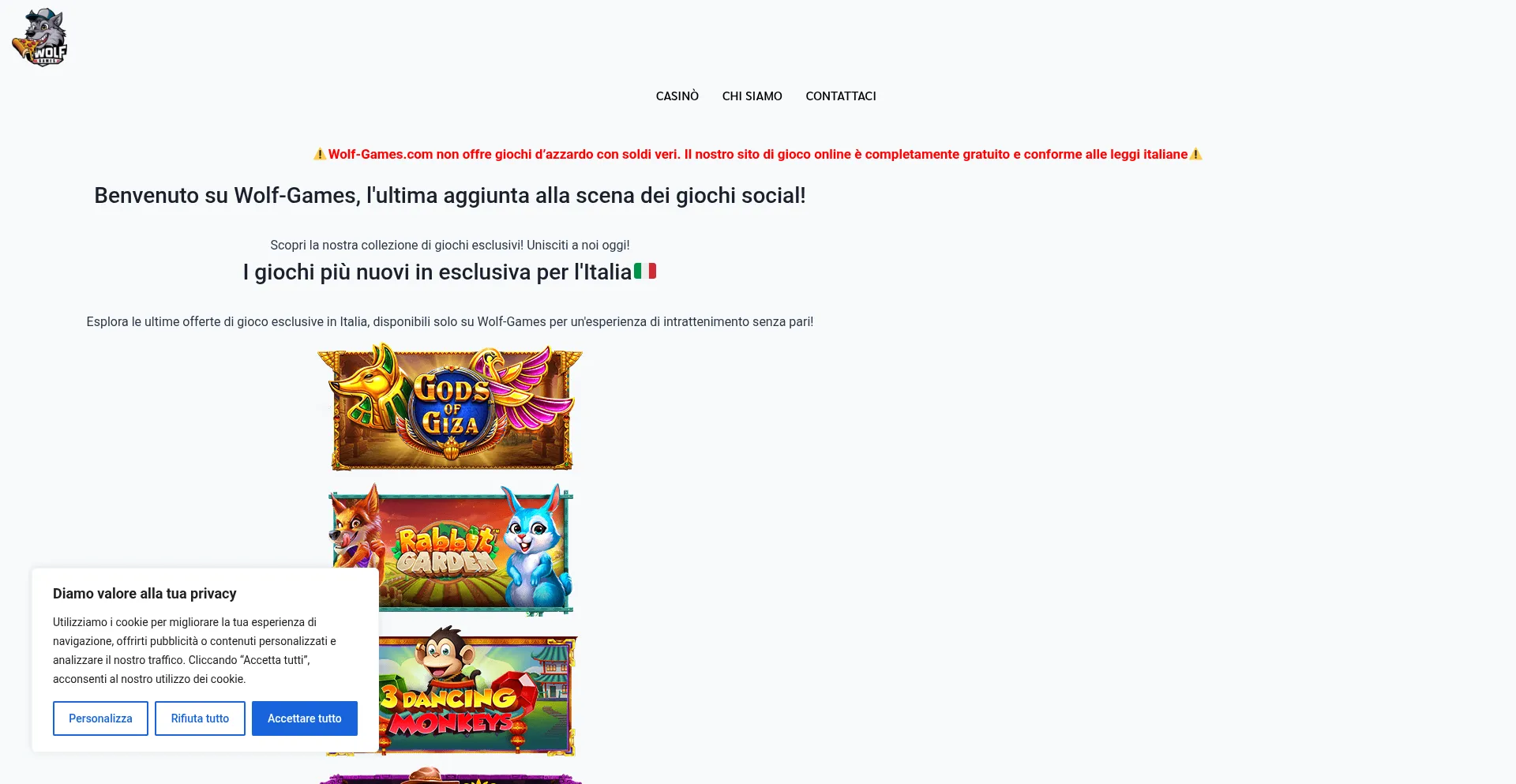 Website screenshot of Wolf-games.com