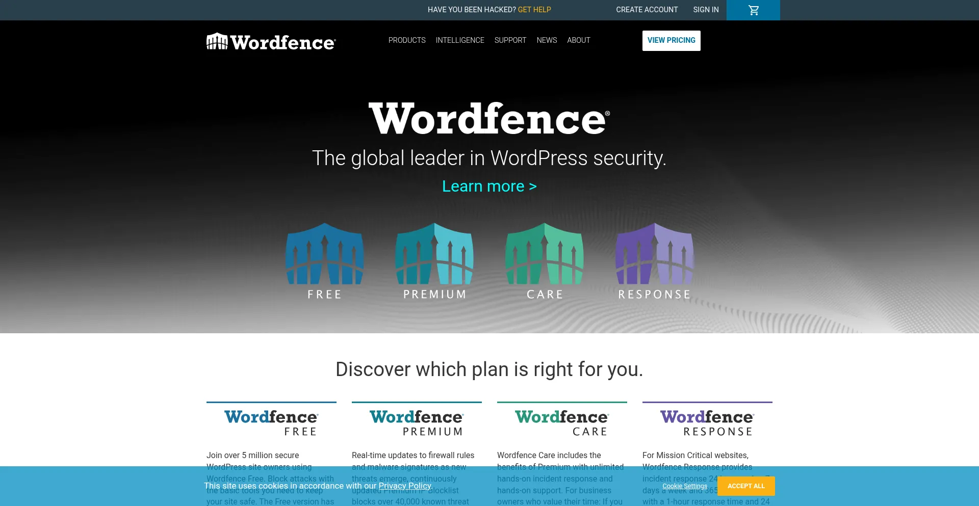 Website screenshot of Wordfence.com