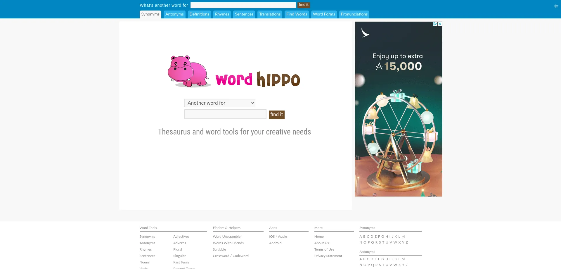 Website screenshot of Wordhippo.com