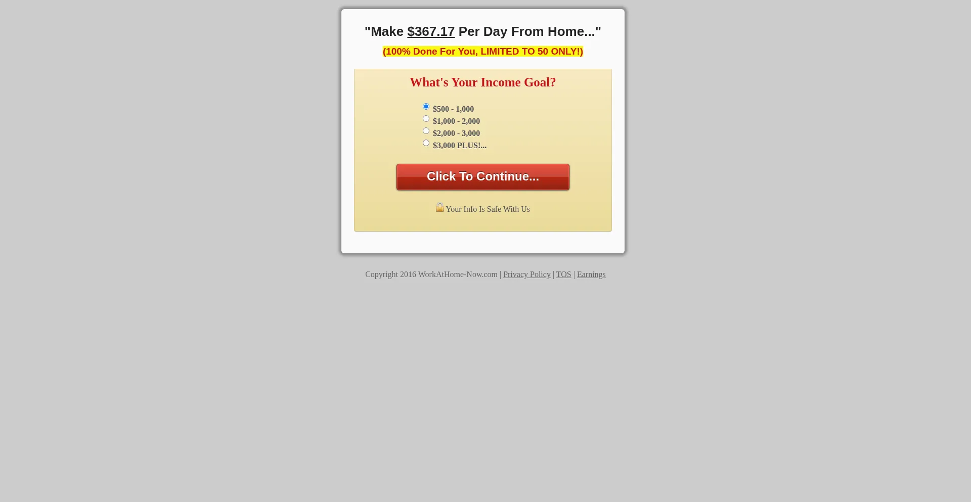 Website screenshot of Workathome-now.com