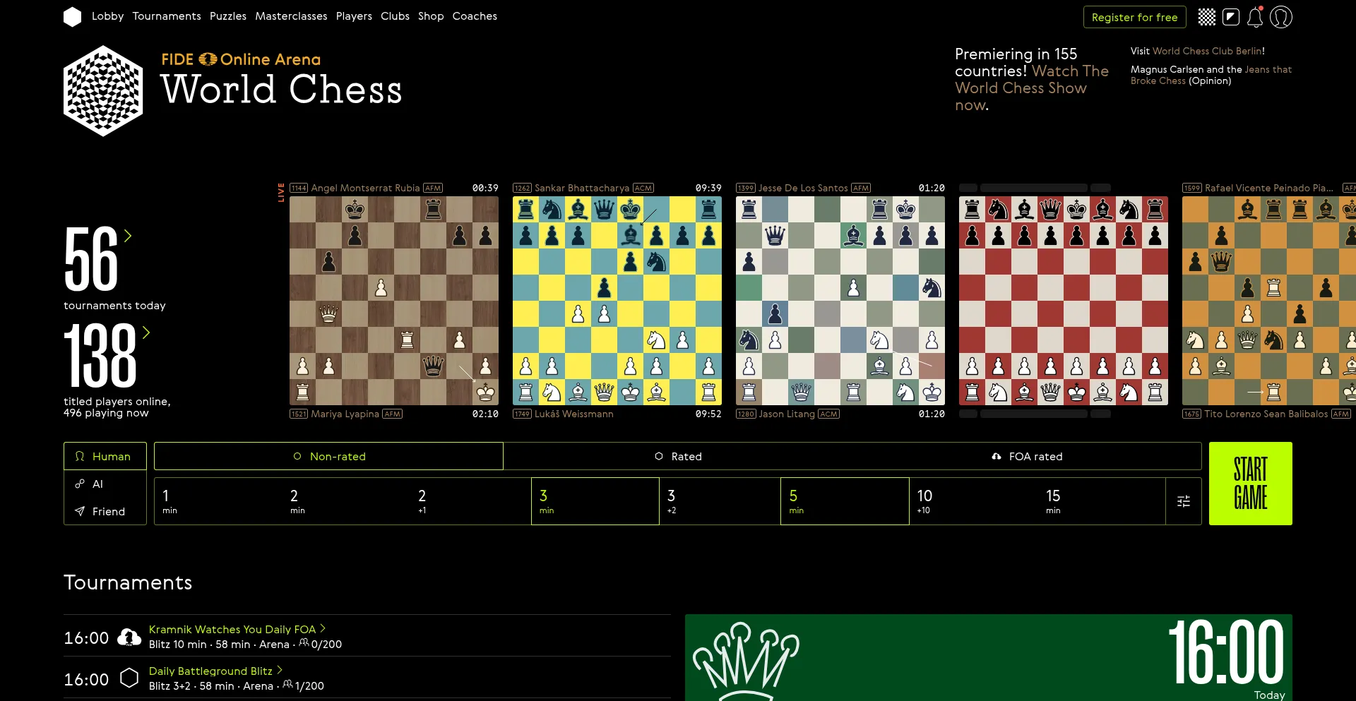 Website screenshot of Worldchess.com