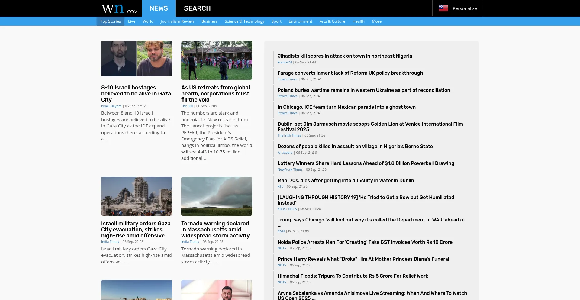 Website screenshot of Worldnews.com