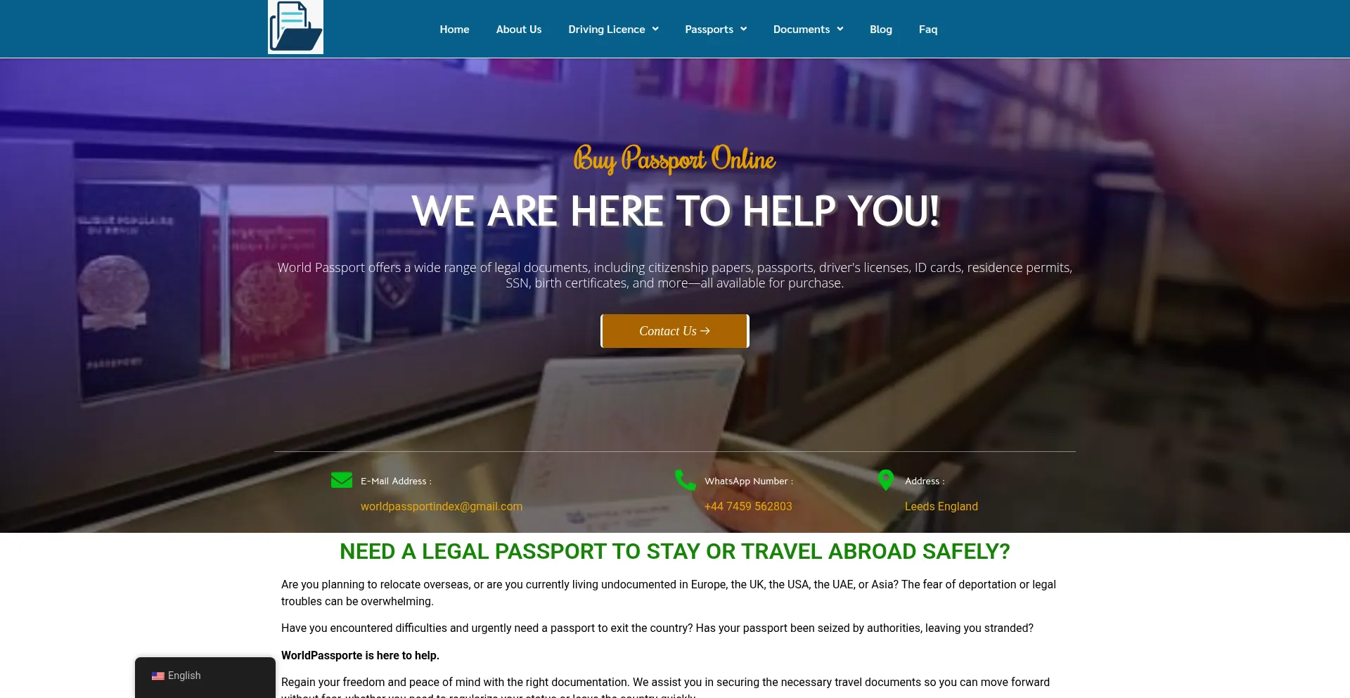 Website screenshot of Worldpassporte.com