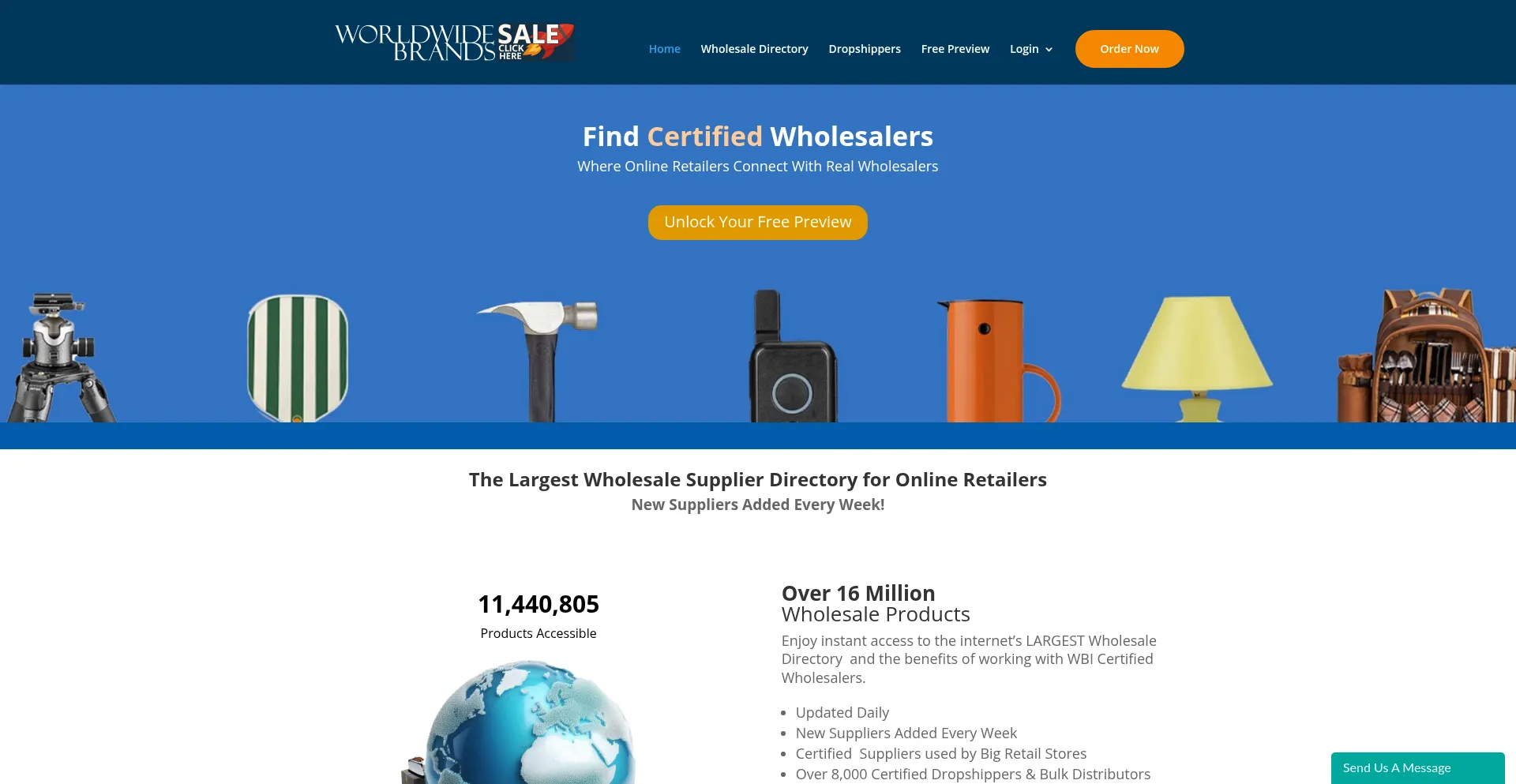 Website screenshot of Worldwidebrands.com