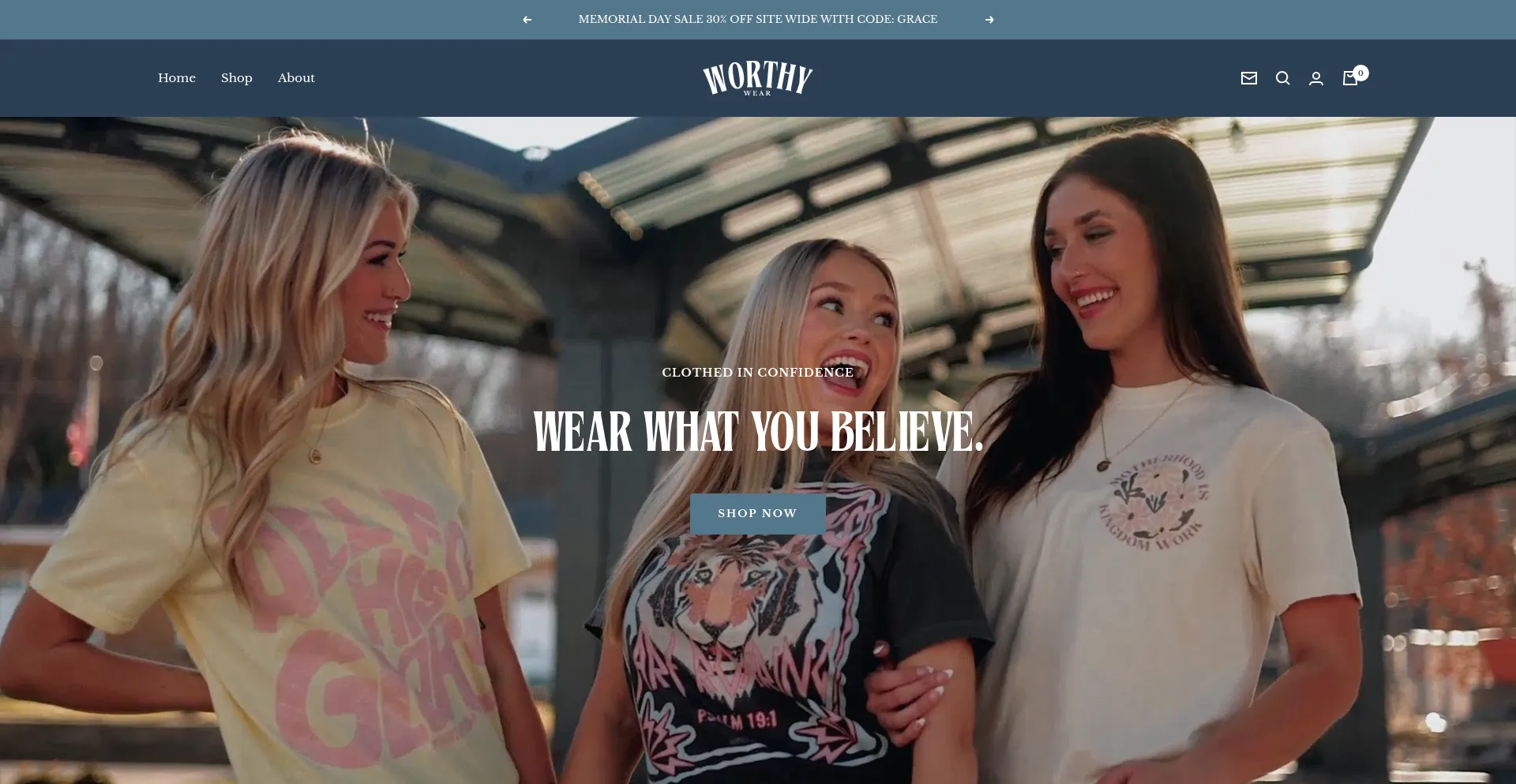 Website screenshot of Worthywear.shop