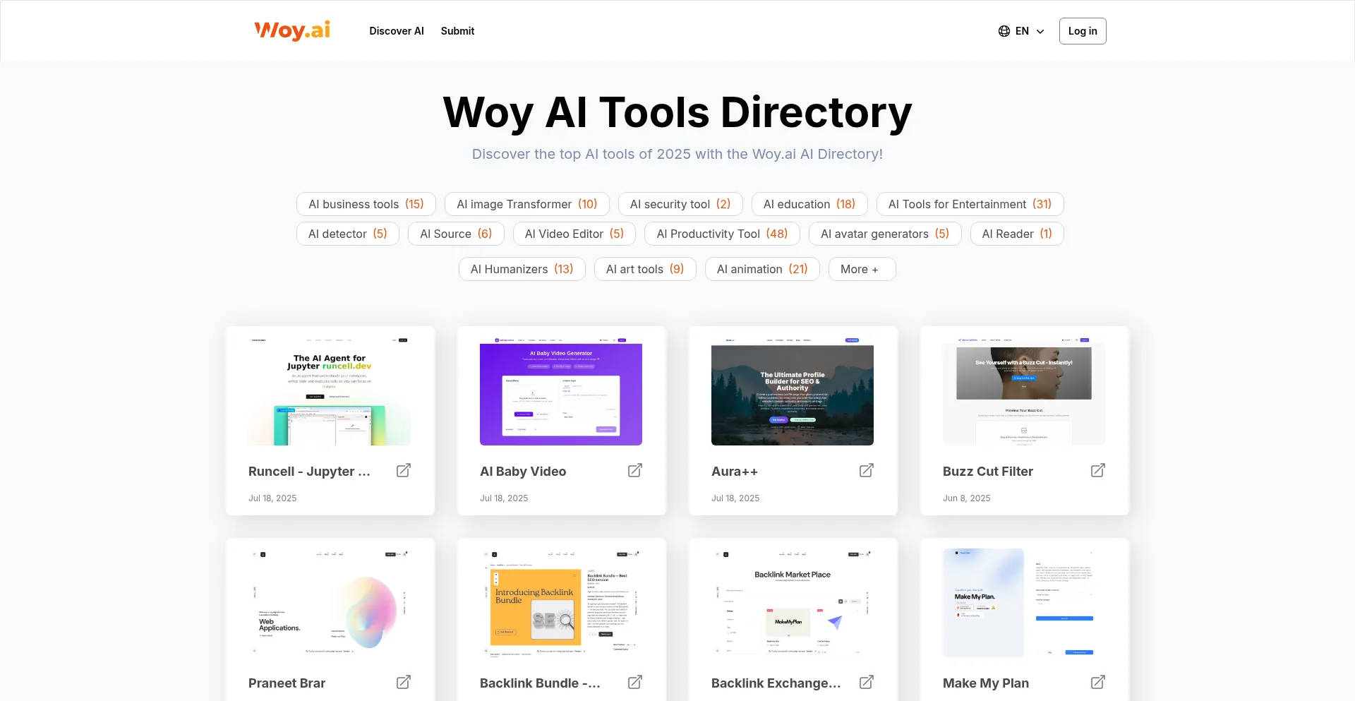 Website screenshot of Woy.ai