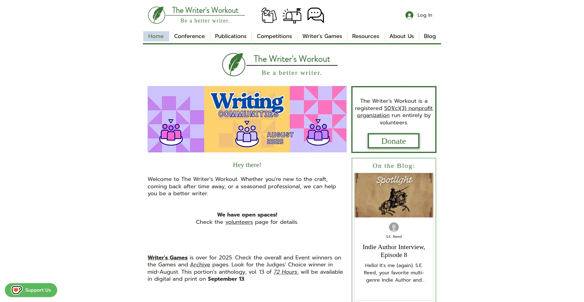 Website screenshot of Writersworkout.net