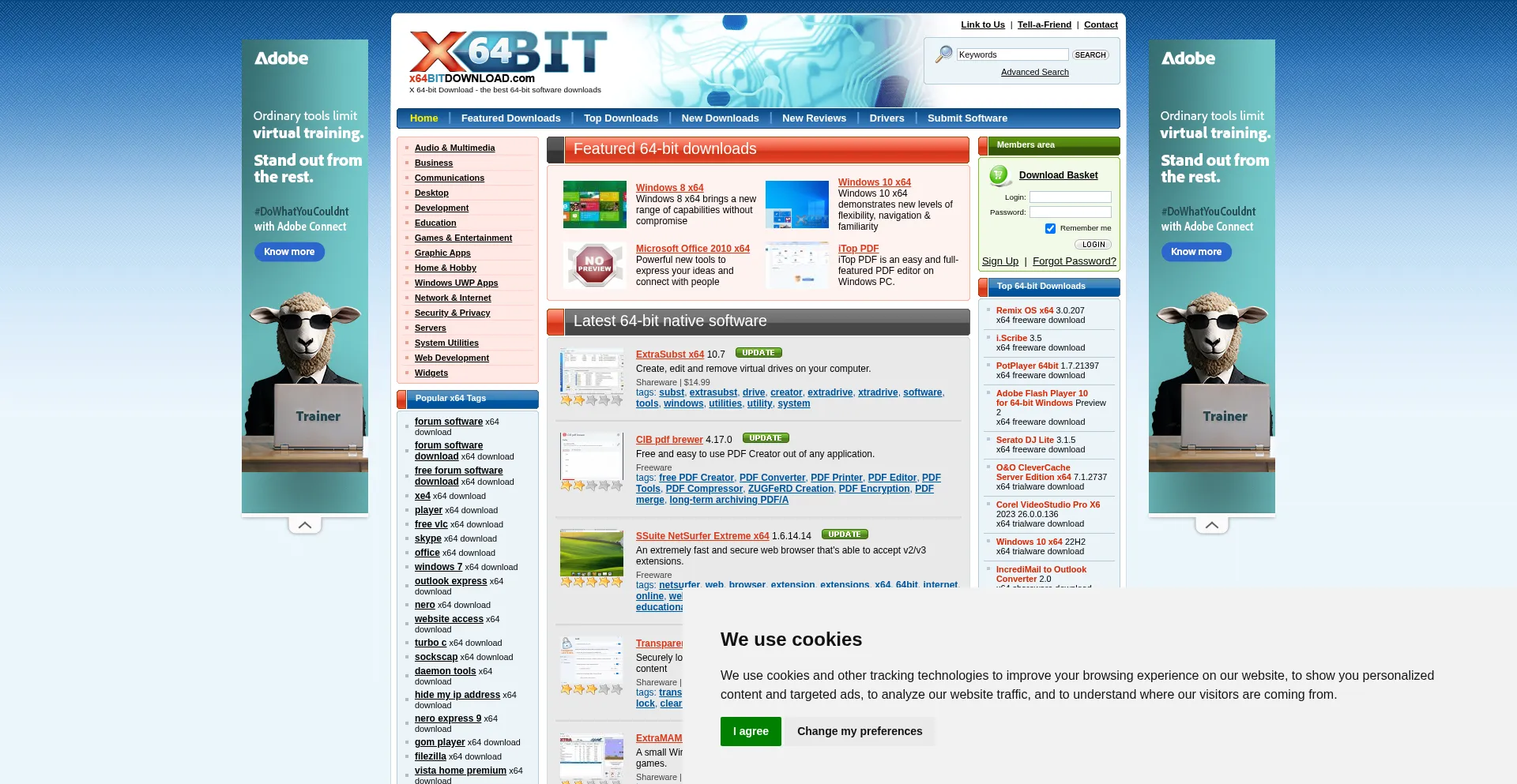 Website screenshot of X64bitdownload.com