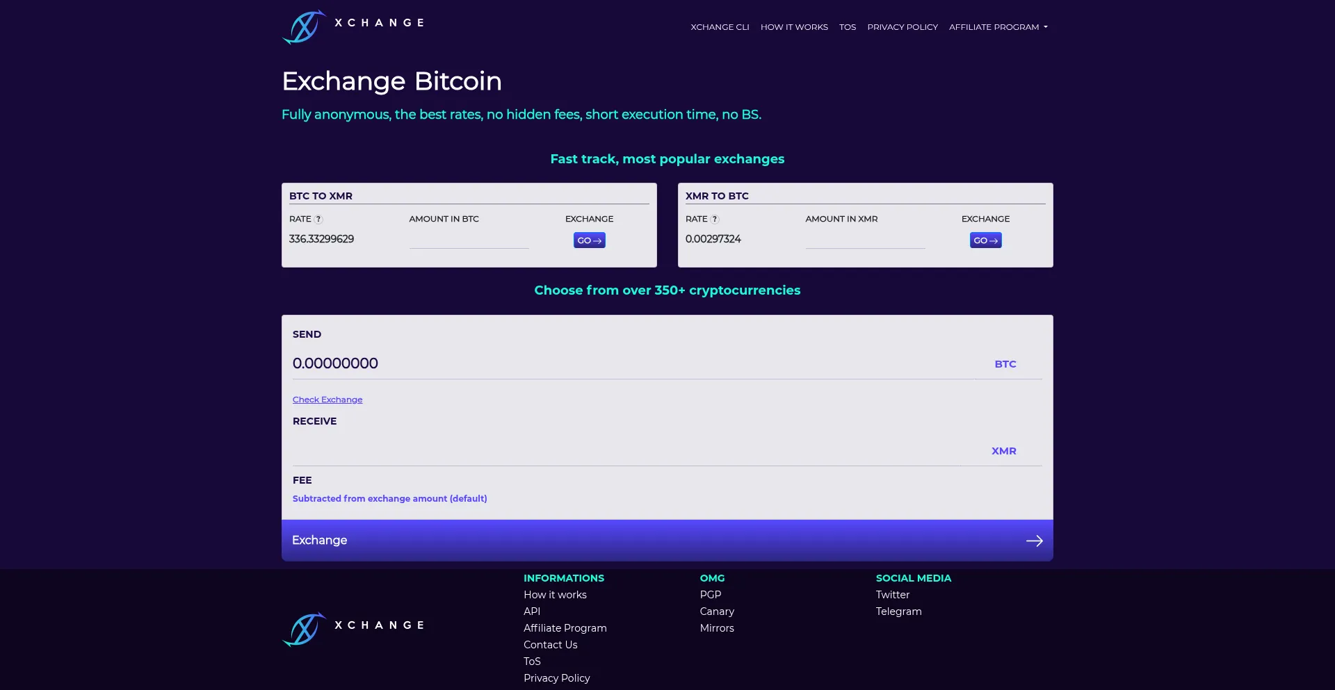 Website screenshot of Xchange.cheap