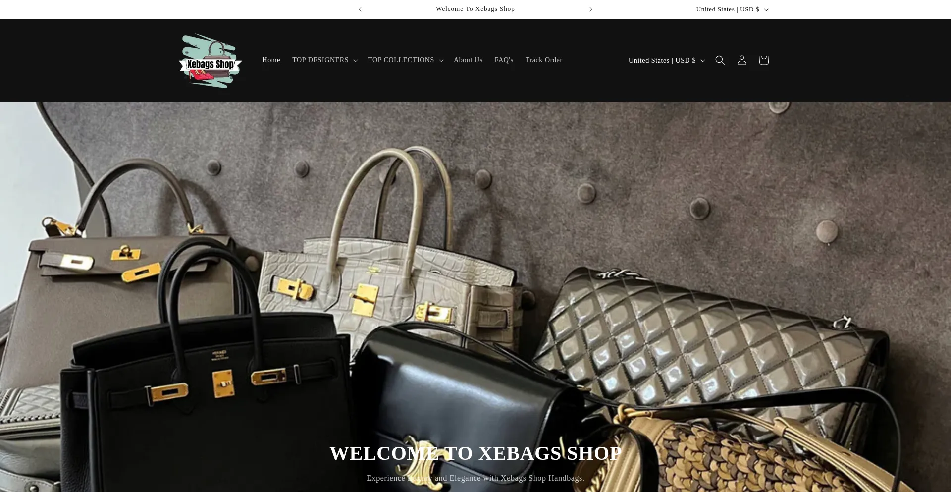 Website screenshot of Xebagsshop.myshopify.com