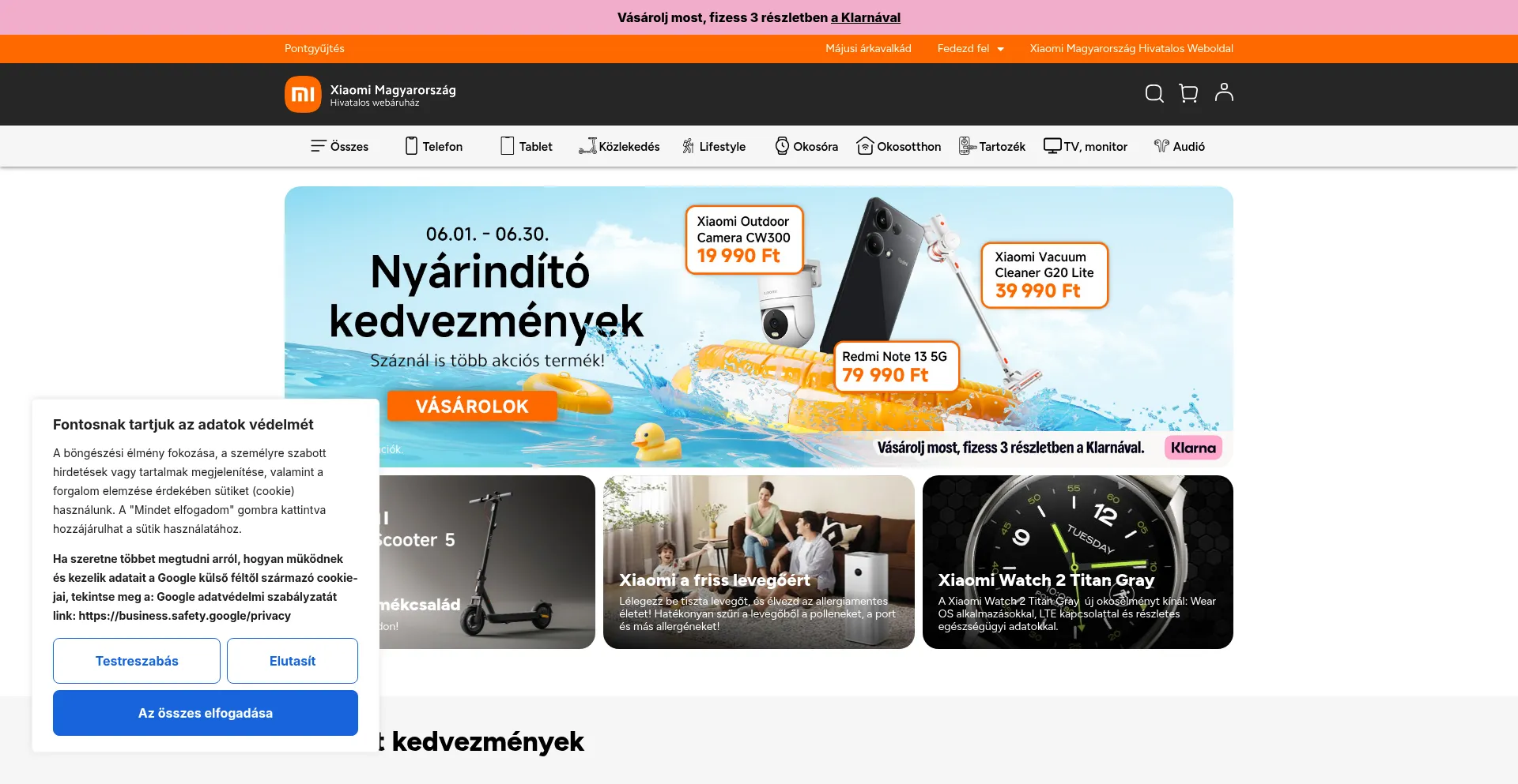 Website screenshot of Xiaomiofficial.hu