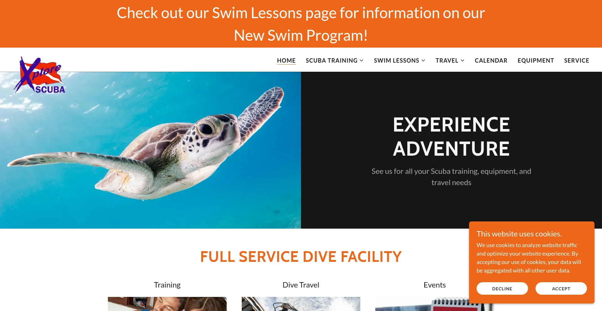 Website screenshot of Xplorescuba.com