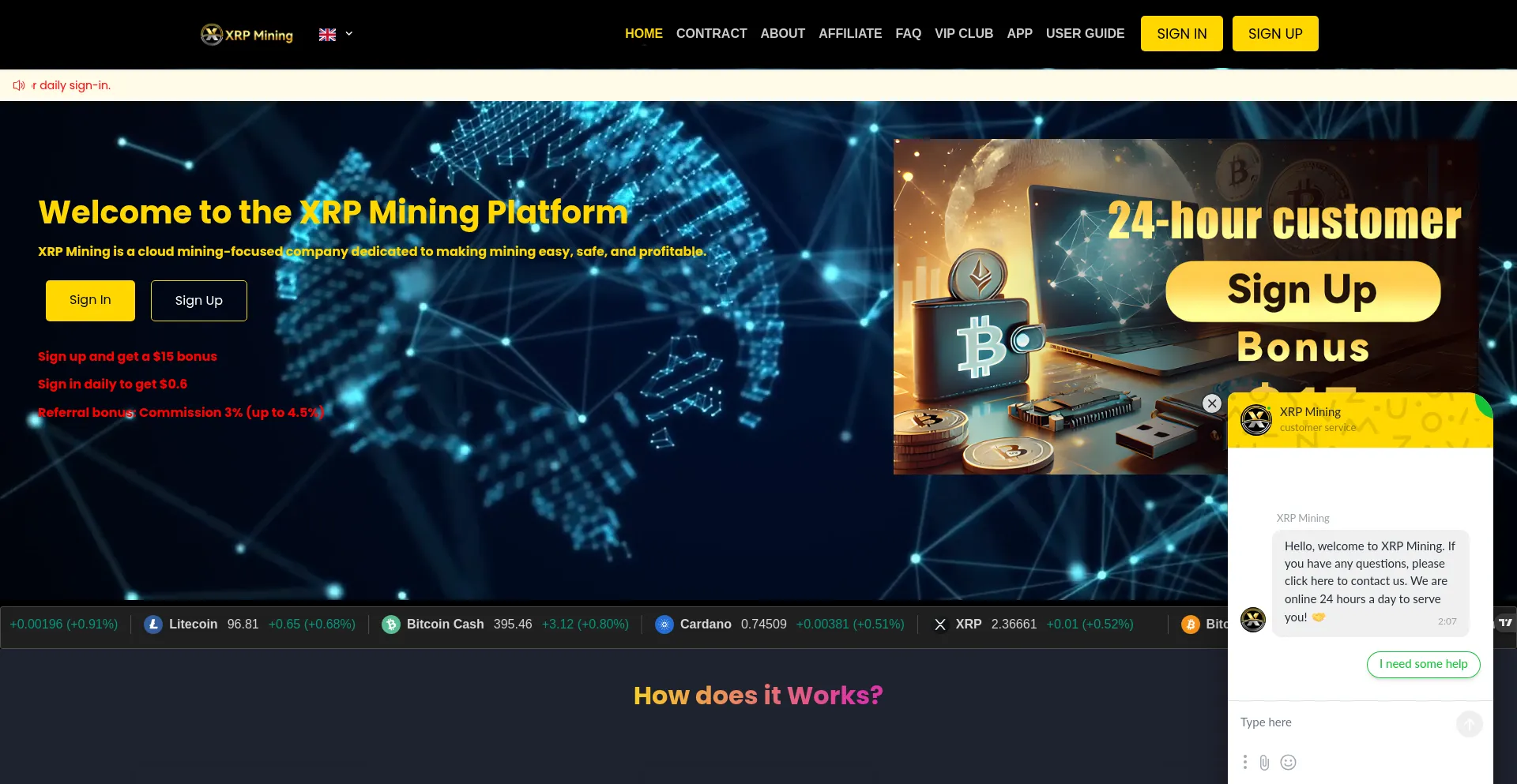 Website screenshot of Xrpmining.com