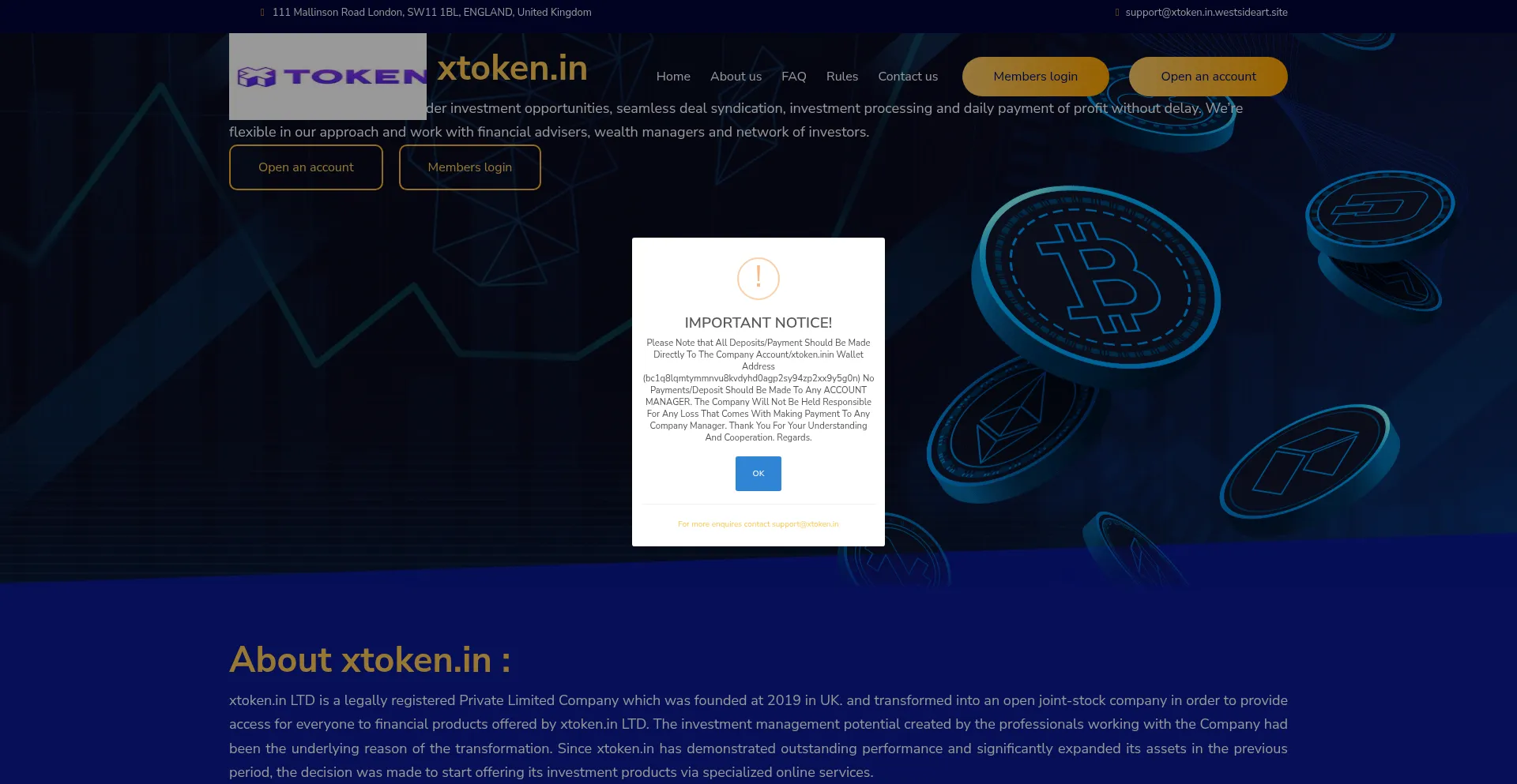 Website screenshot of Xtoken.in