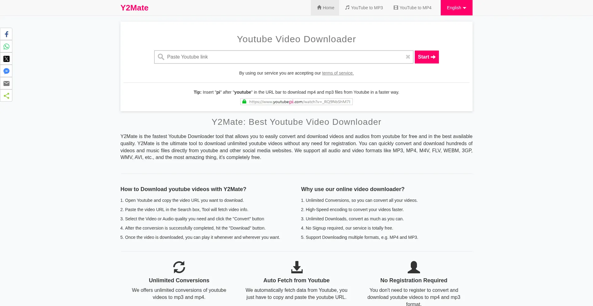 Website screenshot of Y2mate.is