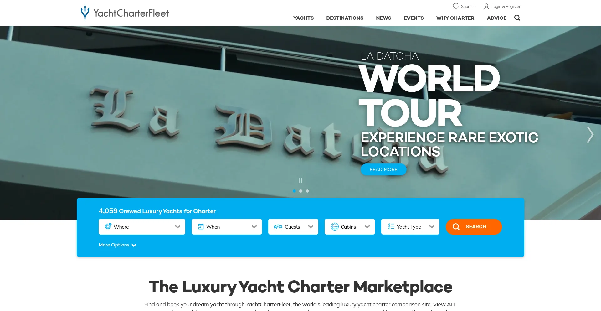 Website screenshot of Yachtcharterfleet.com