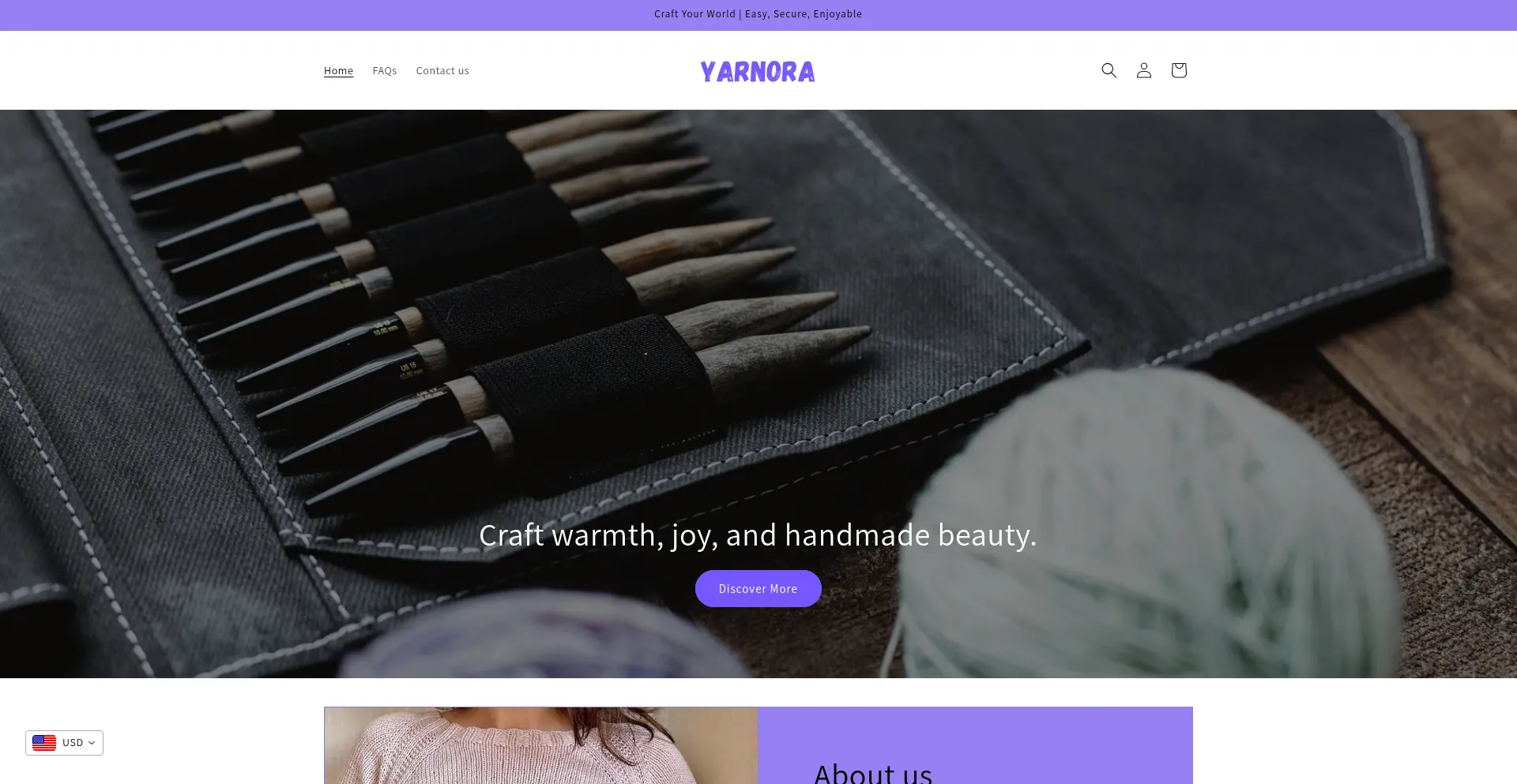 Website screenshot of Yarnora.com