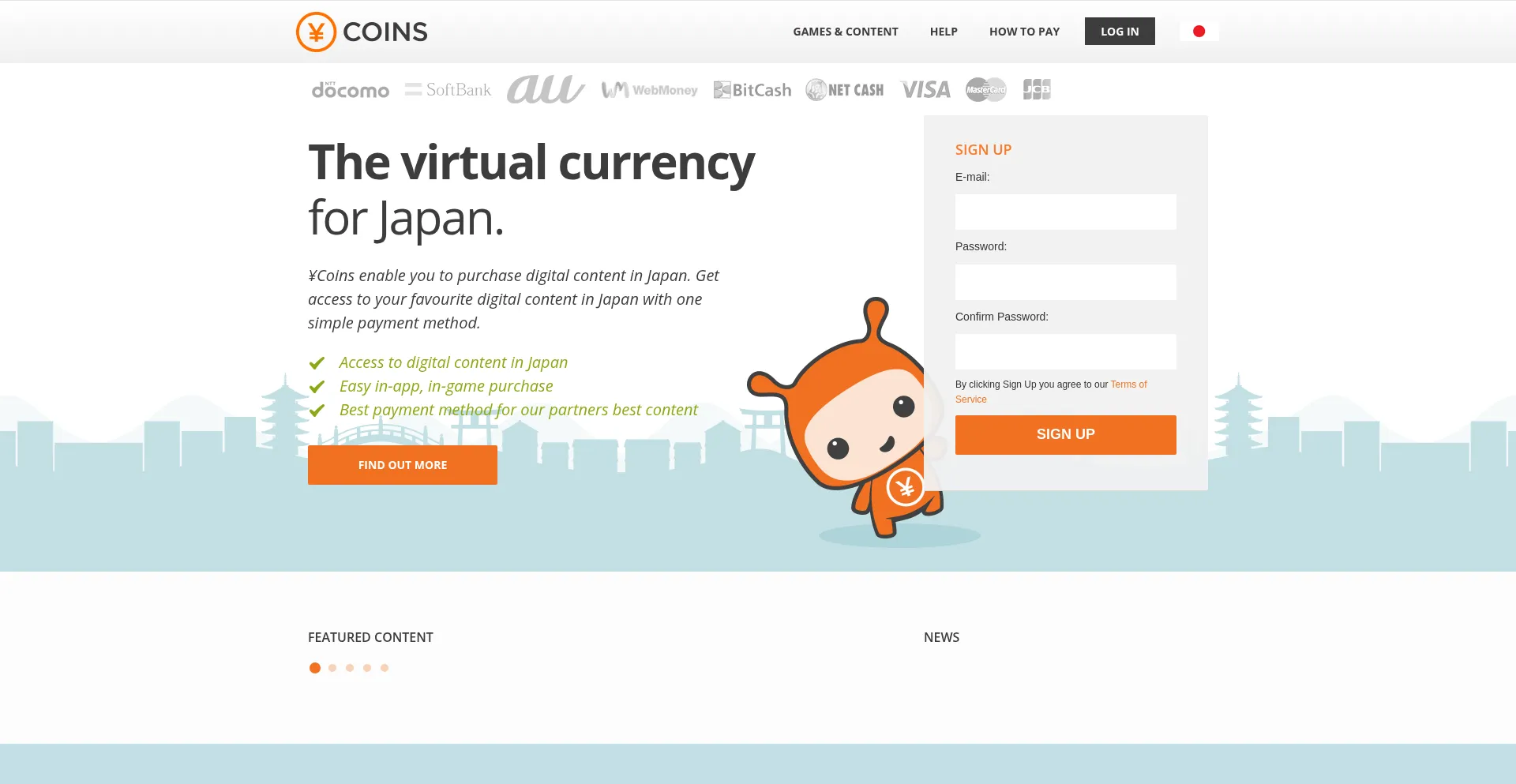 Website screenshot of Ycoins.jp