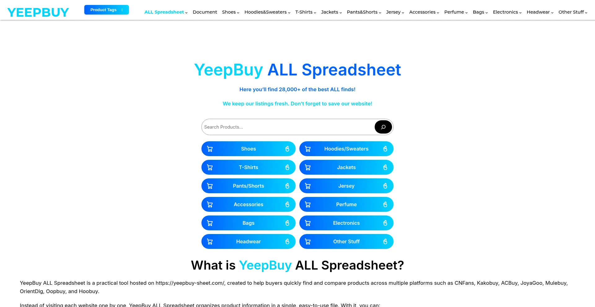 Website screenshot of Yeepbuy-sheet.com