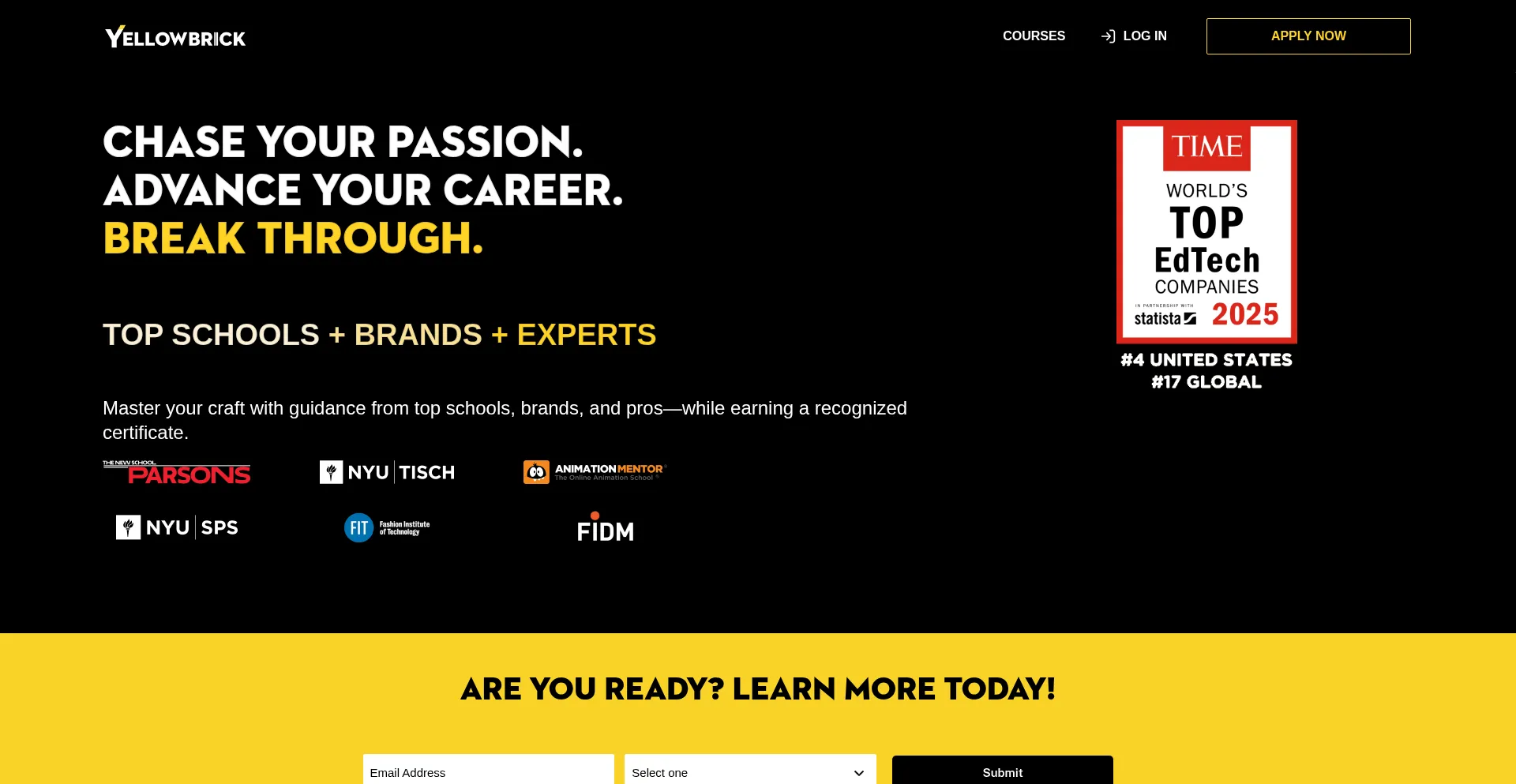 Website screenshot of Yellowbrick.co
