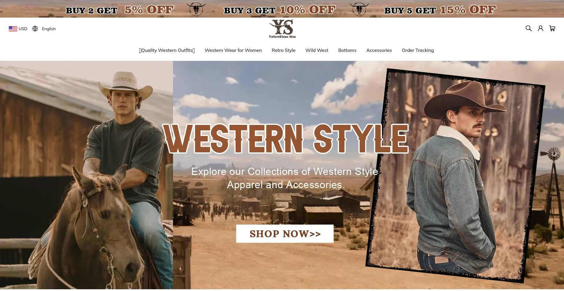 Website screenshot of Yellowstonemen.com
