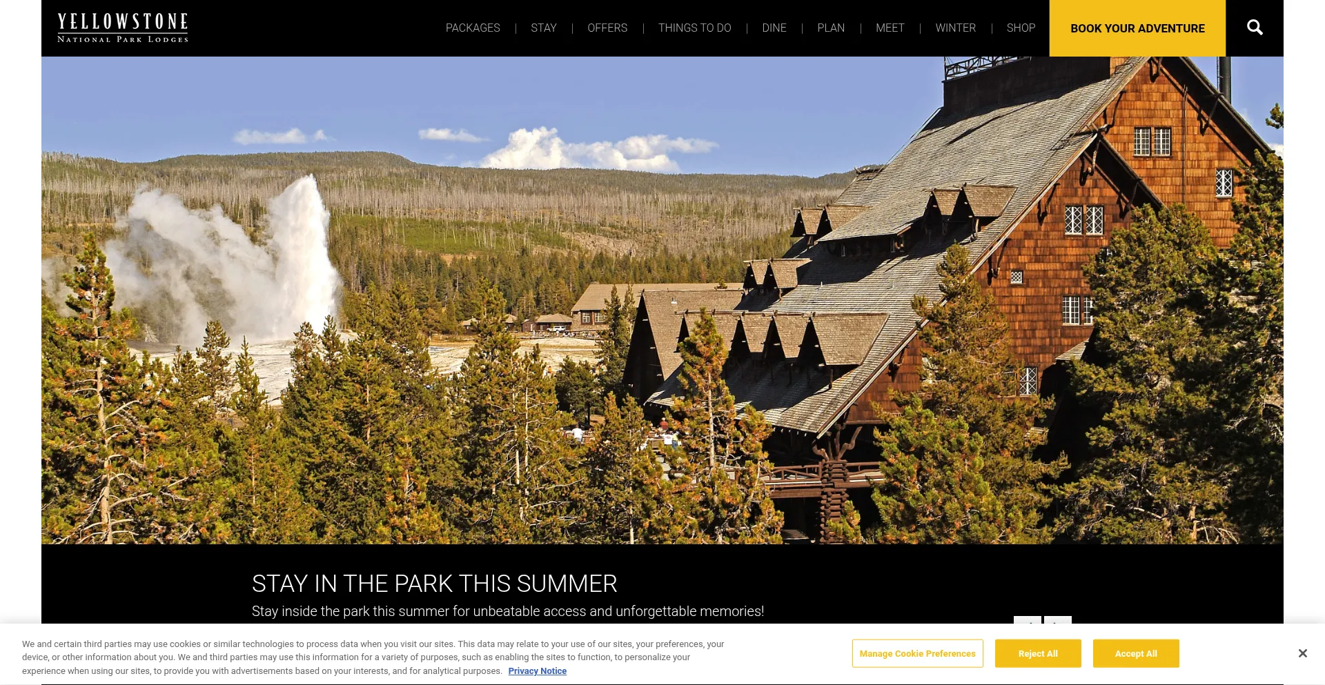 Website screenshot of Yellowstonenationalparklodges.com