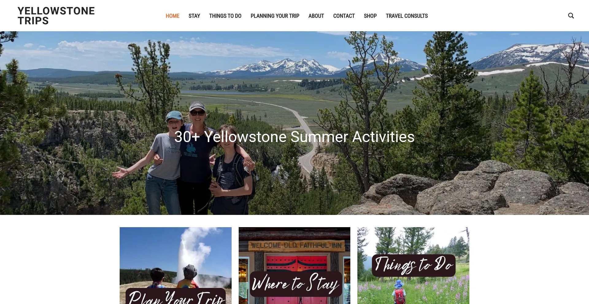 Website screenshot of Yellowstonetrips.com