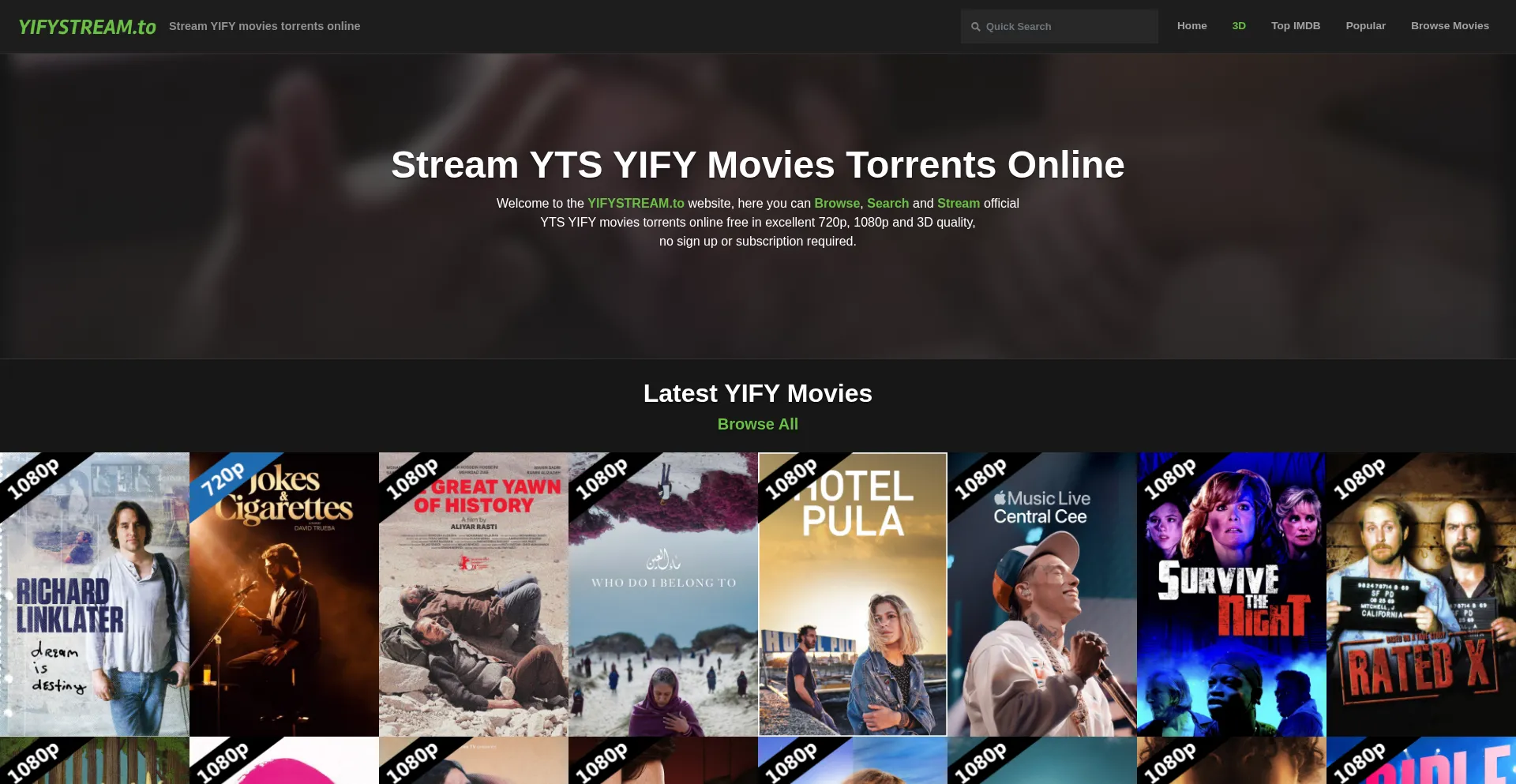 Website screenshot of Yifystream.to