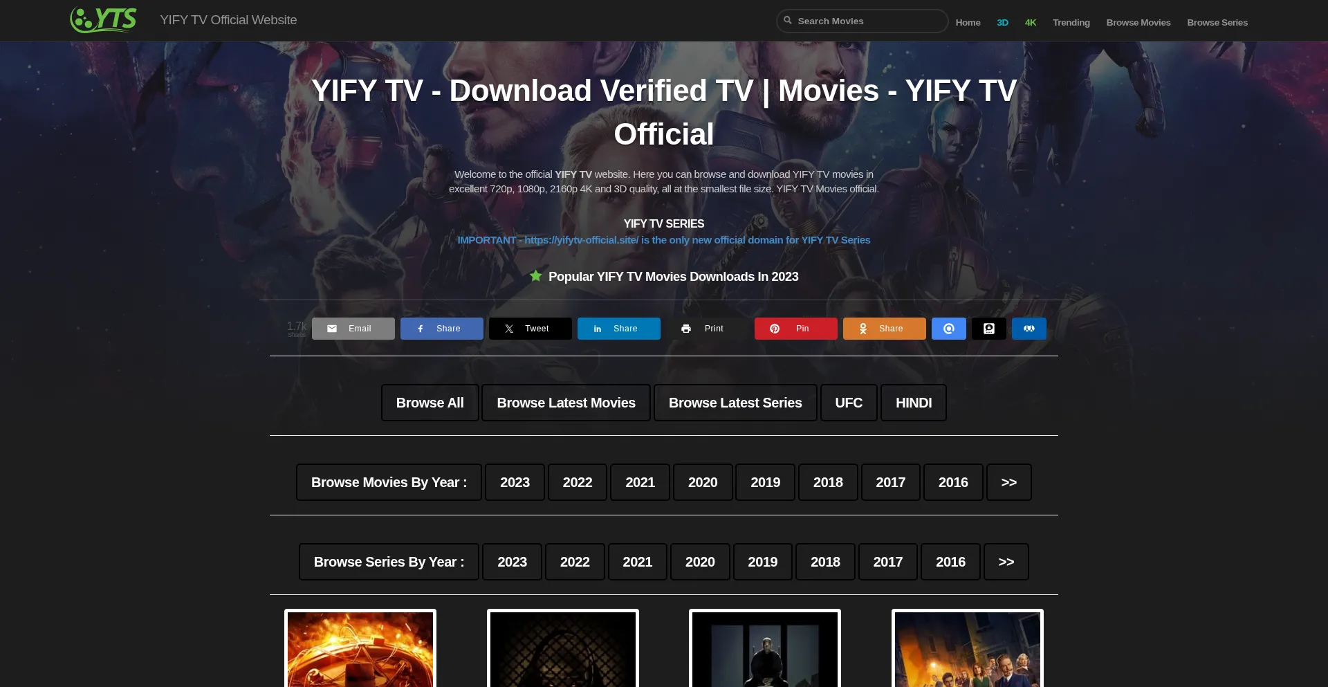 Website screenshot of Yifytv-official.site