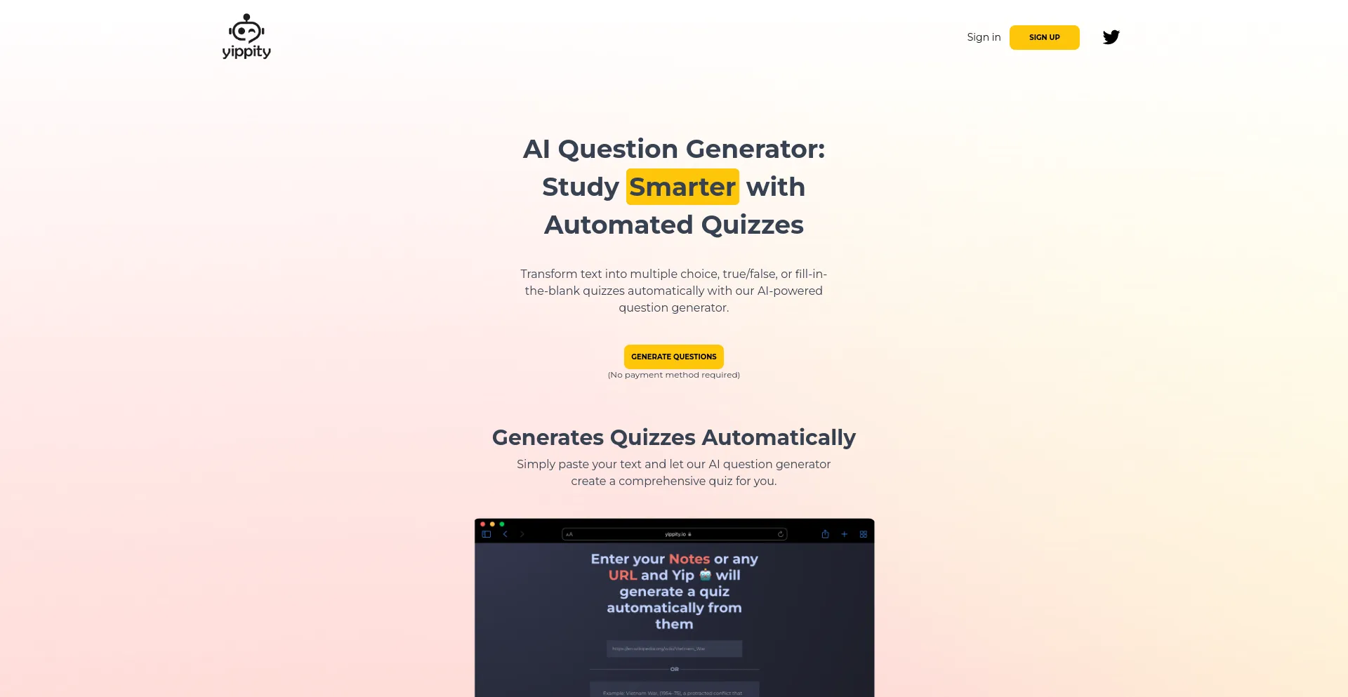Website screenshot of Yippity.io